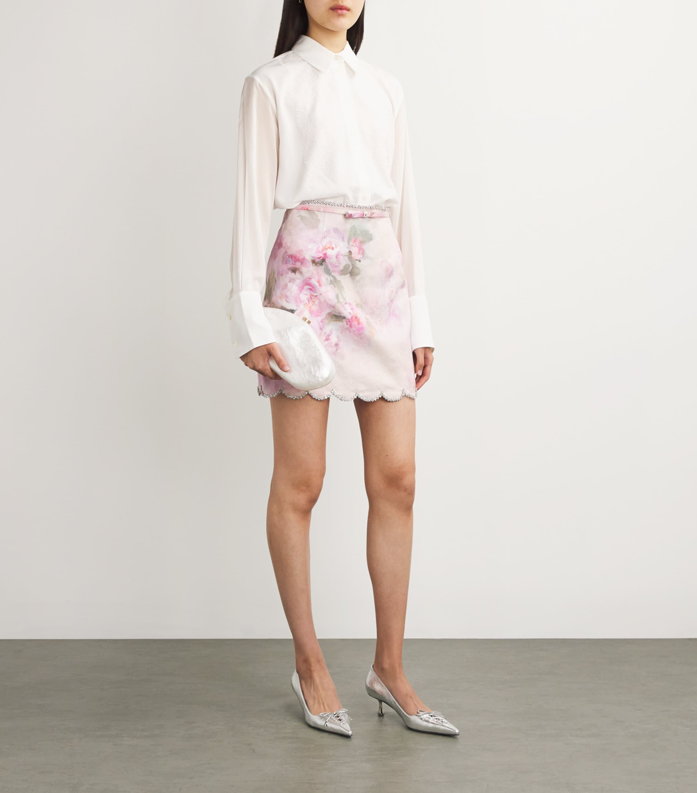 Zimmermann Womens Linen Scalloped Floral Print Mini Skirt Pifpink Floral Image 2