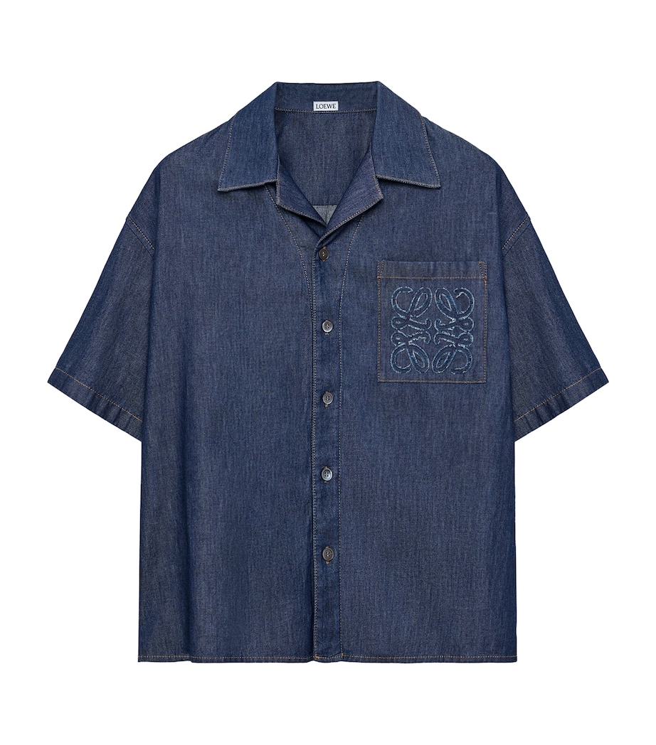 LOEWE Mens Chambray Short-Sleeve Shirt Denim Blue Image 1