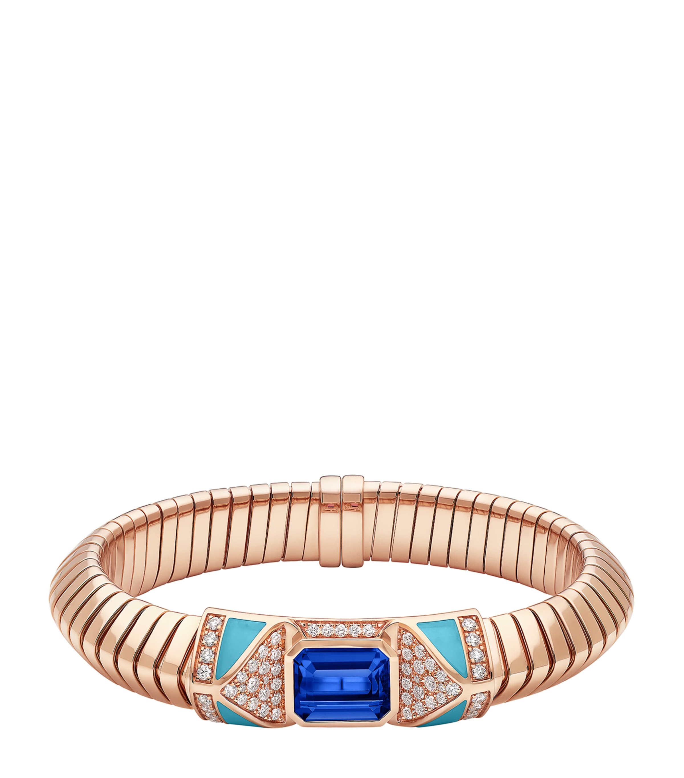 Bvlgari Rose Gold, Diamond, Tanzanite and Turquoise Tubogas Bracelet Pink Gold Image 1
