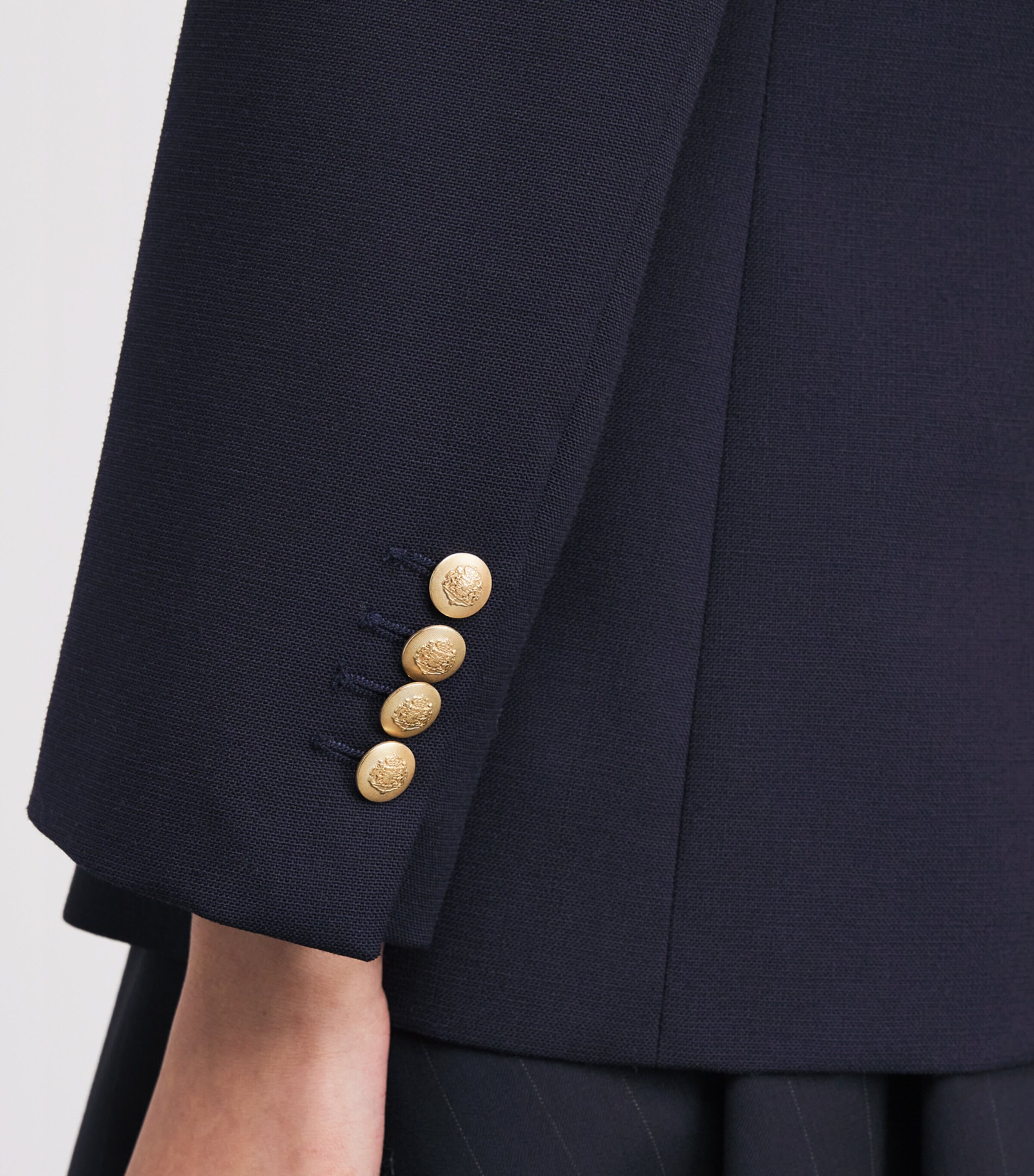 Virgin Wool-Cotton Double-Breasted Slim Blazer NAVY BLUE Image 6