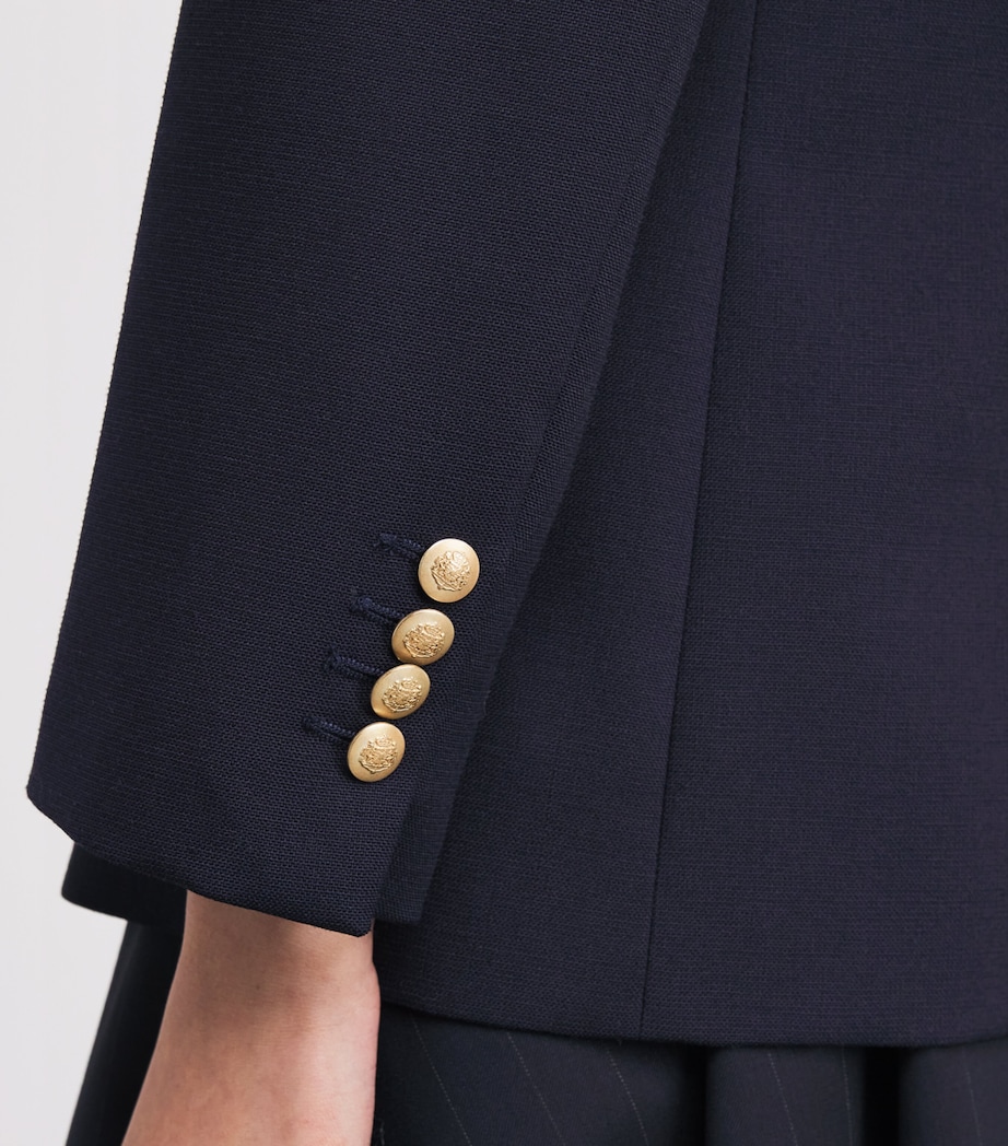 Virgin Wool-Cotton Double-Breasted Slim Blazer NAVY BLUE Image 6