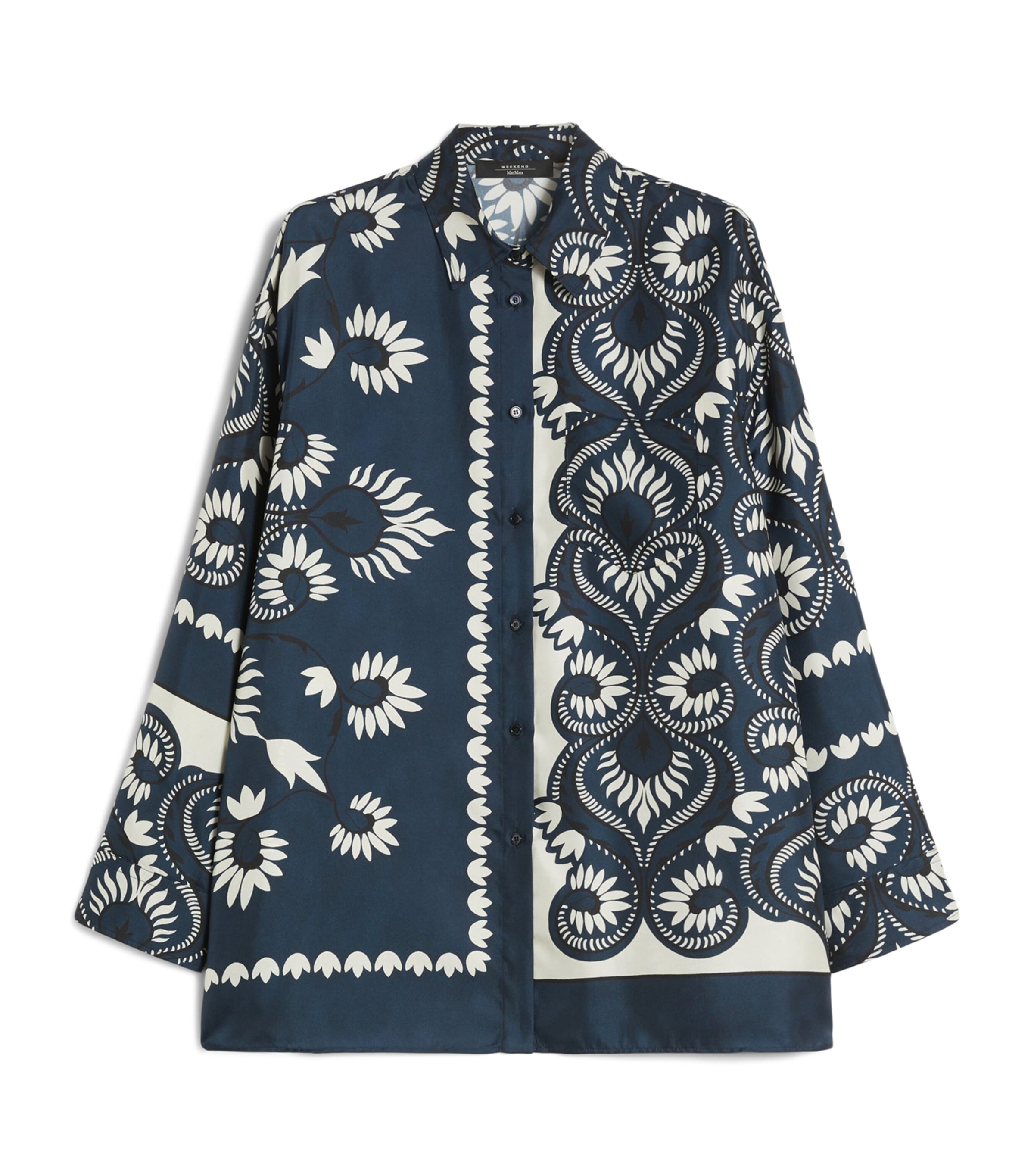Silk Patchwork Printed Shirt NAVY Image 1
