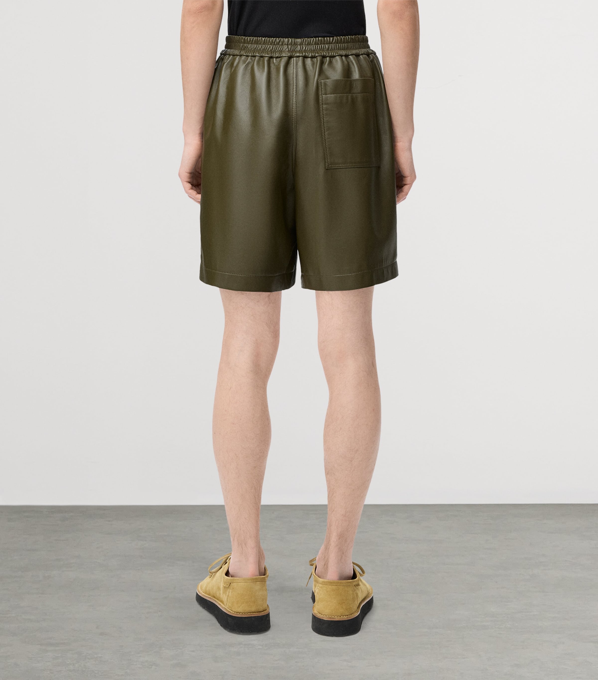 LOEWE Mens Leather Shorts Khaki Green Image 4