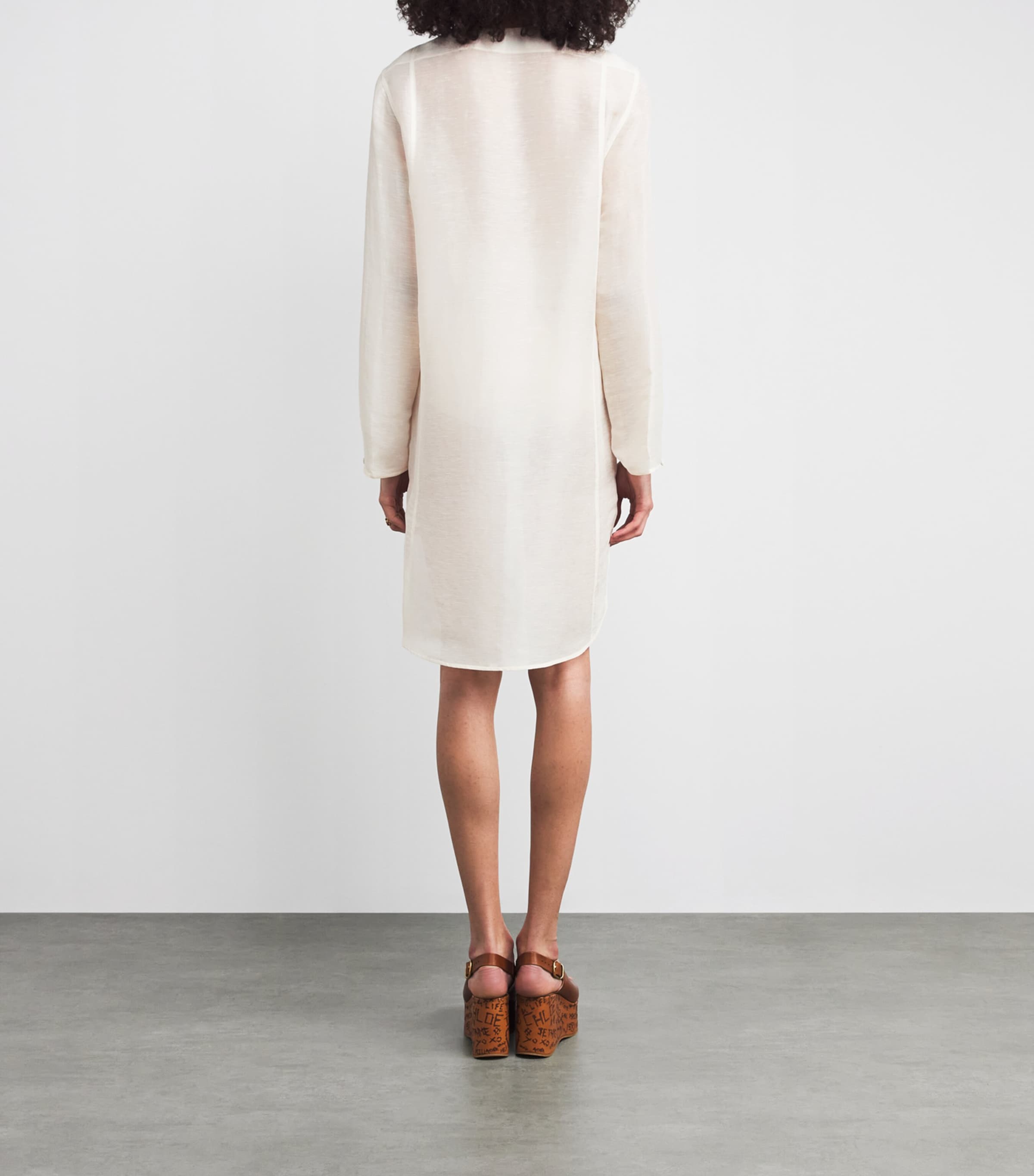 Linen-Silk Pleated Mini Kaftan 106 NEW IVORY Image 3