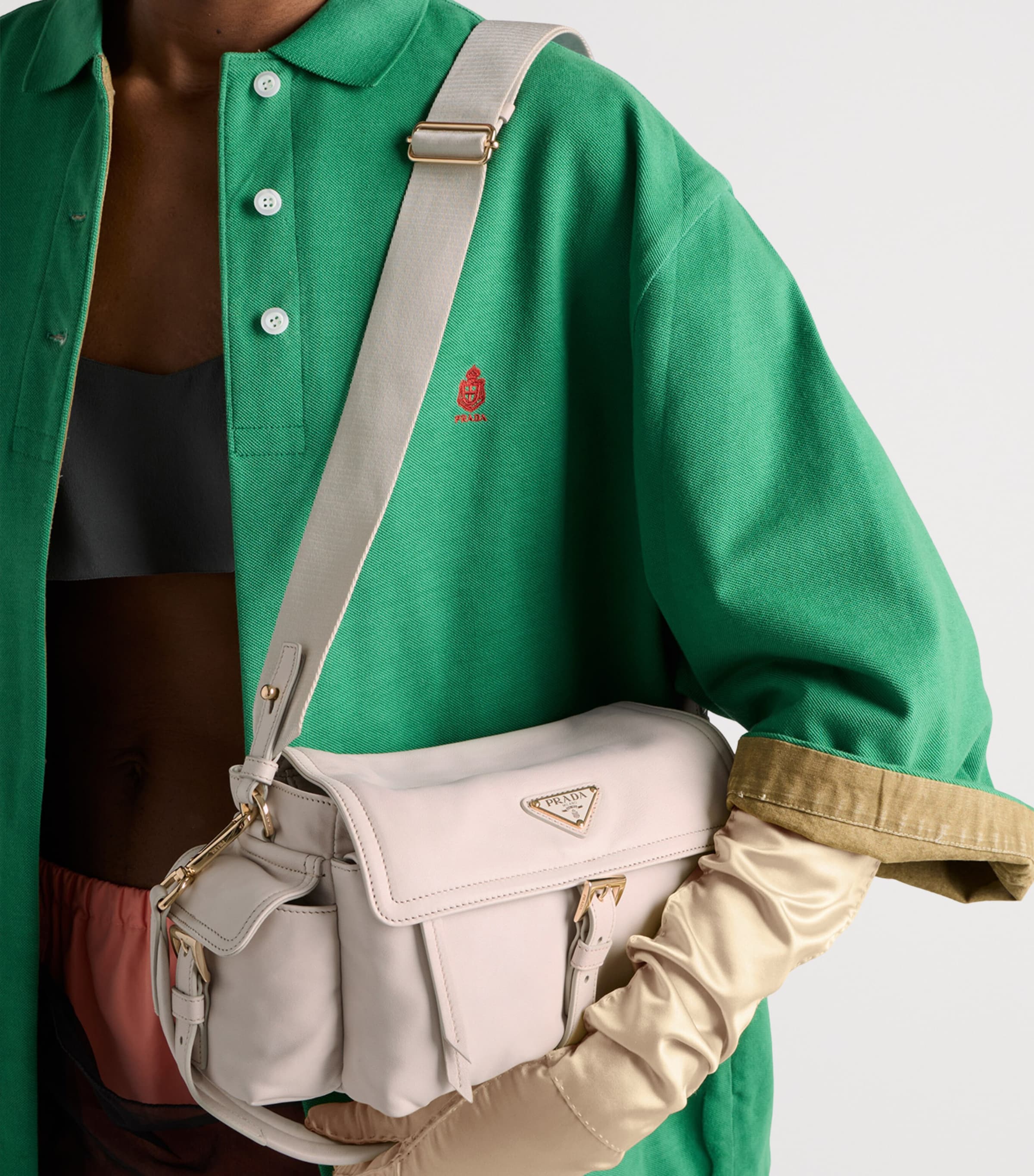 Prada Medium Nappa Leather Explore Shoulder Bag Neutral Image 4