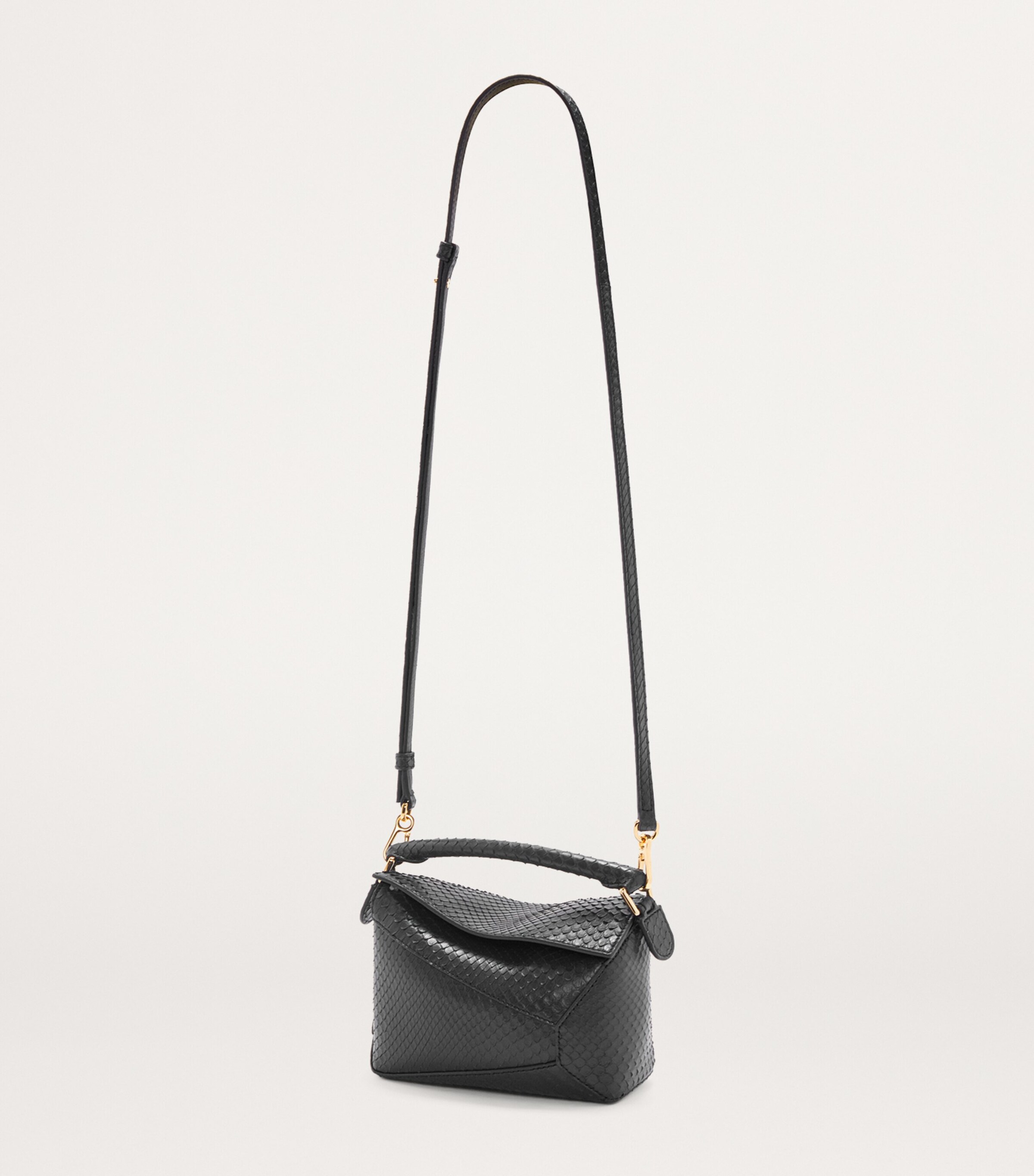 Mini Snakeskin Puzzle Edge Top-Handle Bag BLACK Image 5