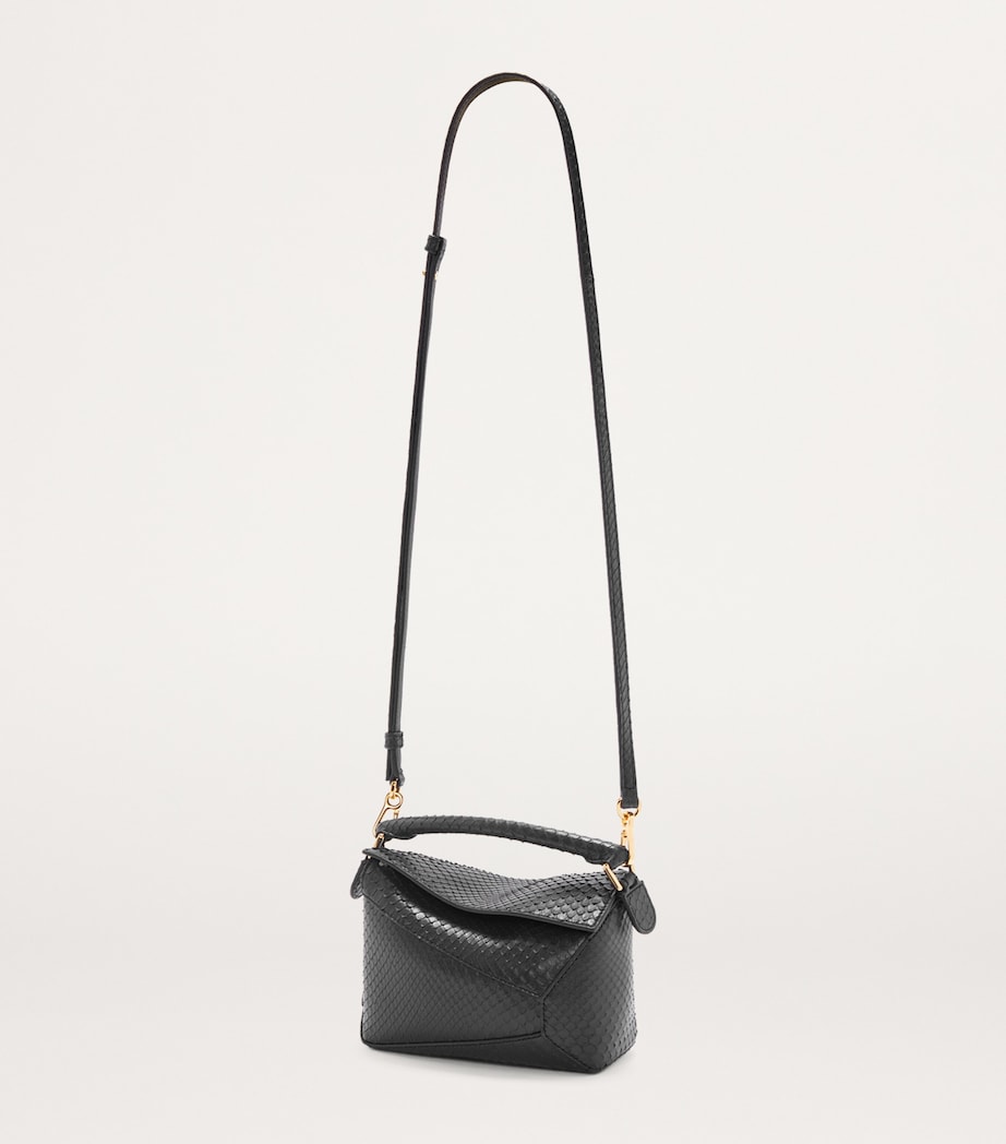 Mini Snakeskin Puzzle Edge Top-Handle Bag BLACK Image 5