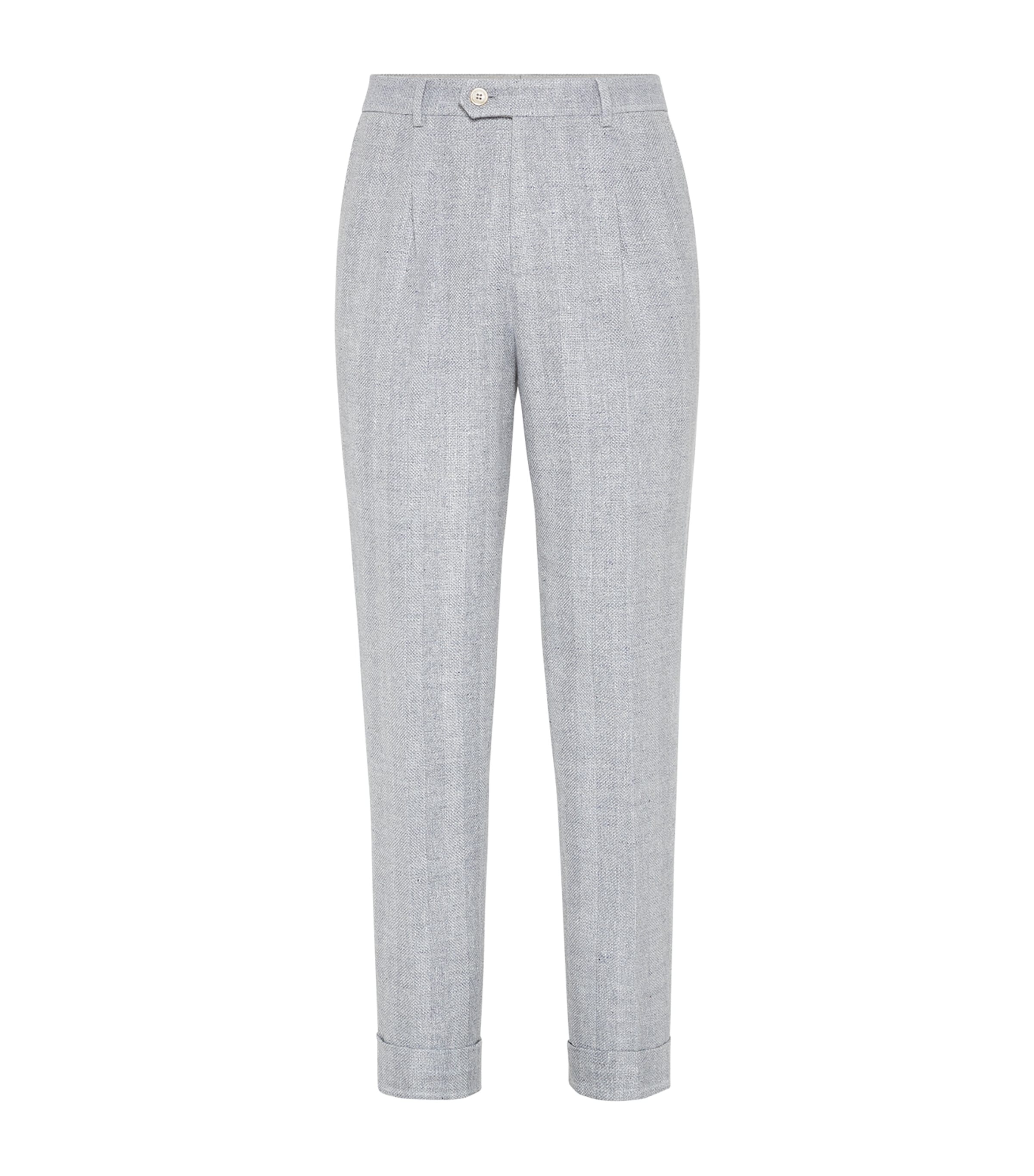 Brunello Cucinelli Wool And Cotton Trousers With Cuffs In Grey