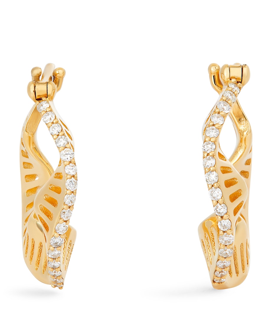 Yellow Gold and Diamond Cosmic Rays Hoop Earrings YELLOW GOLD Image 1