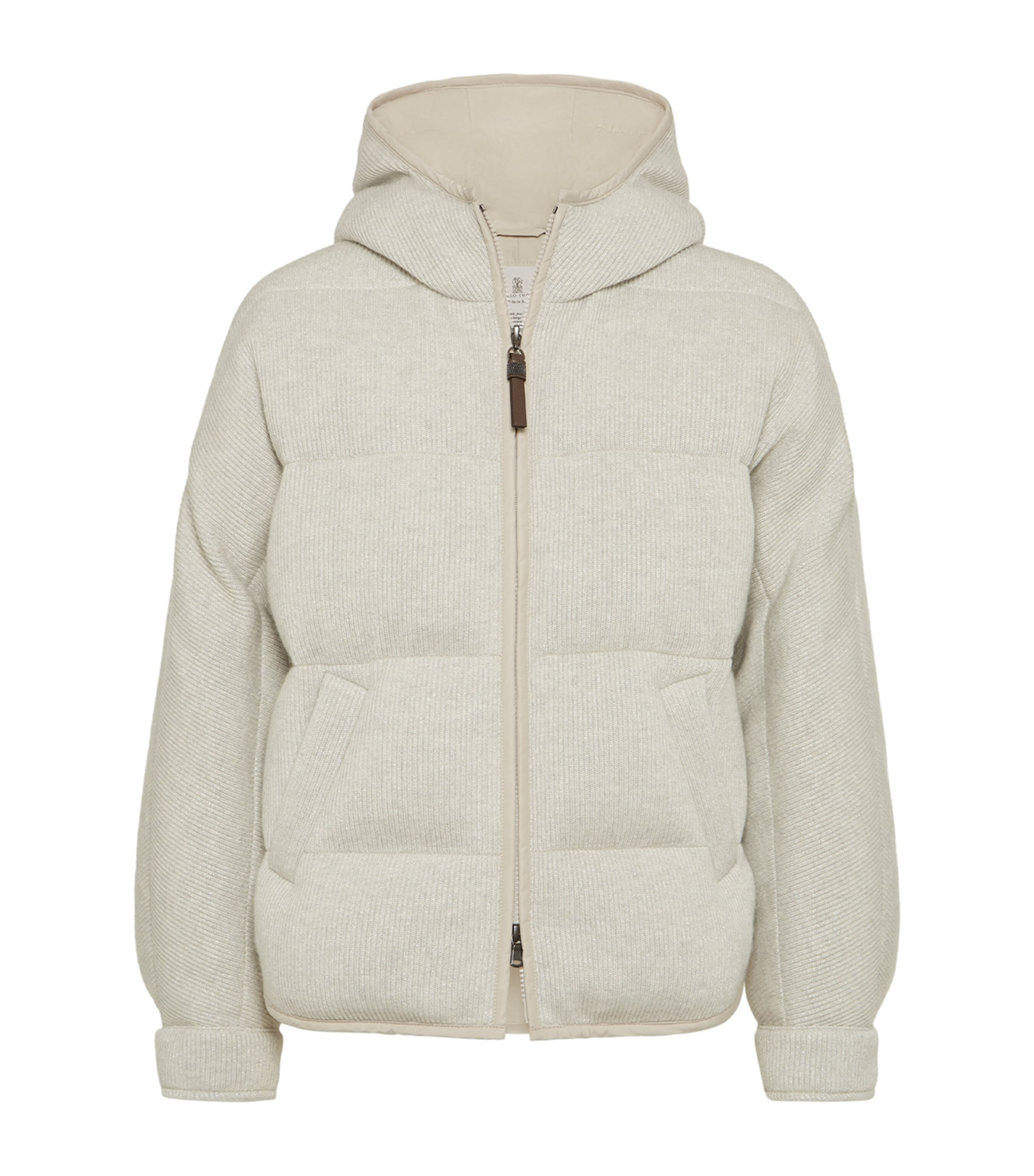 Brunello Cucinelli Lame Wool Down Jacket Puffer Jackets Silver In White