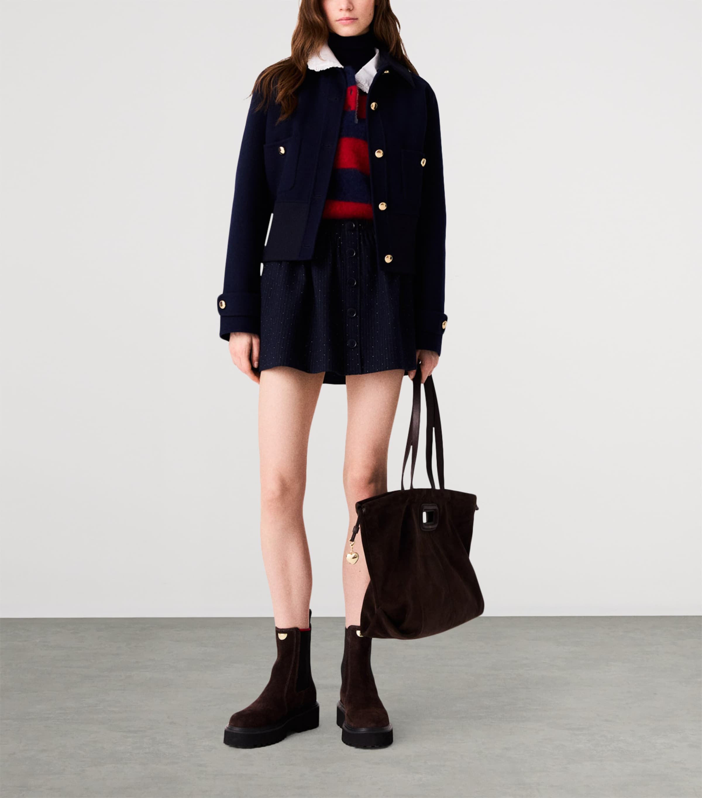 Maje Womens Wool-Blend Cropped Jacket Navy Image 2