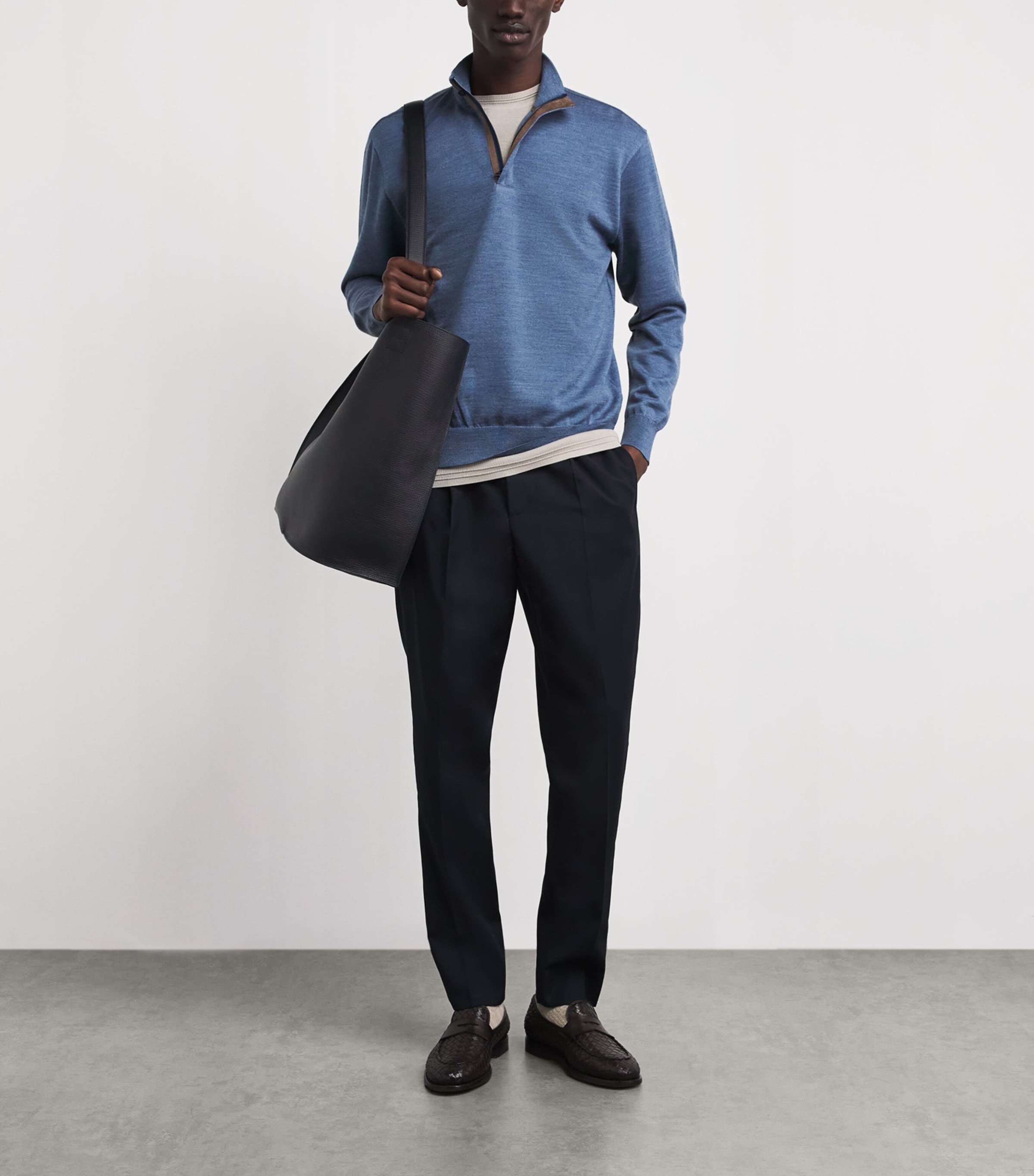 Paul & Shark Mens Virgin Wool Quarter-Zip Sweater Cadet Blue Image 2