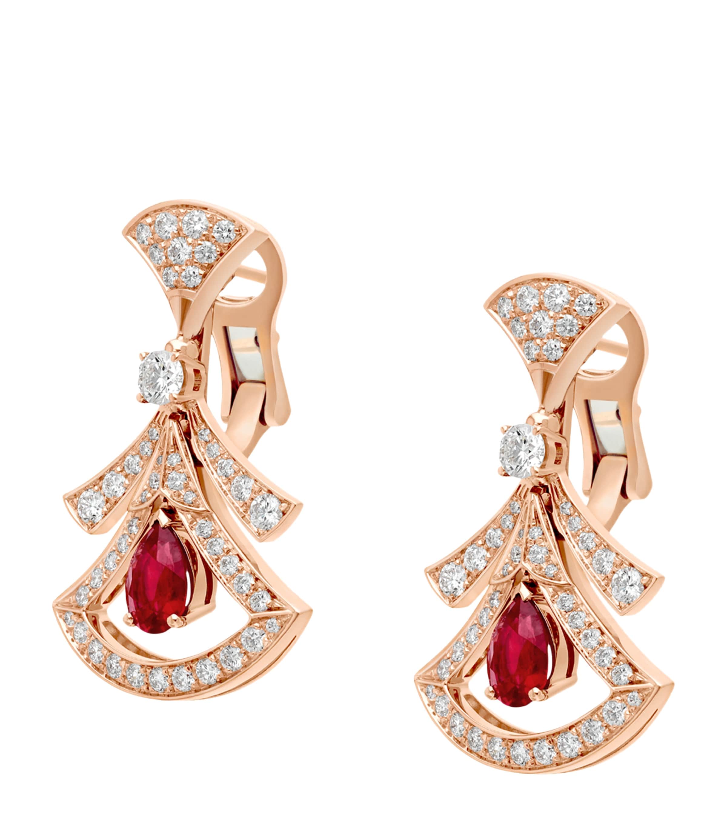 Rose Gold, Diamond and Ruby Divas’ Dream Openwork Earrings PINK GOLD Image 2