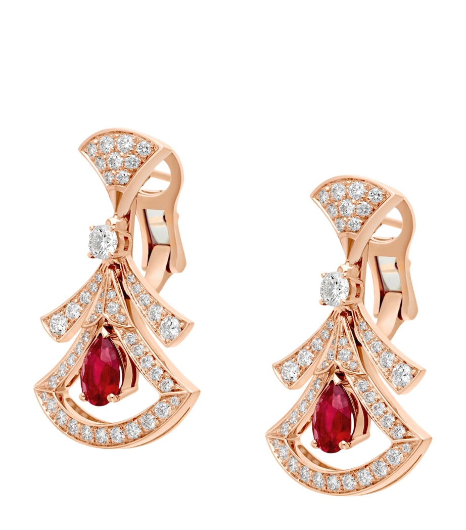 Rose Gold, Diamond and Ruby Divas’ Dream Openwork Earrings PINK GOLD Image 2