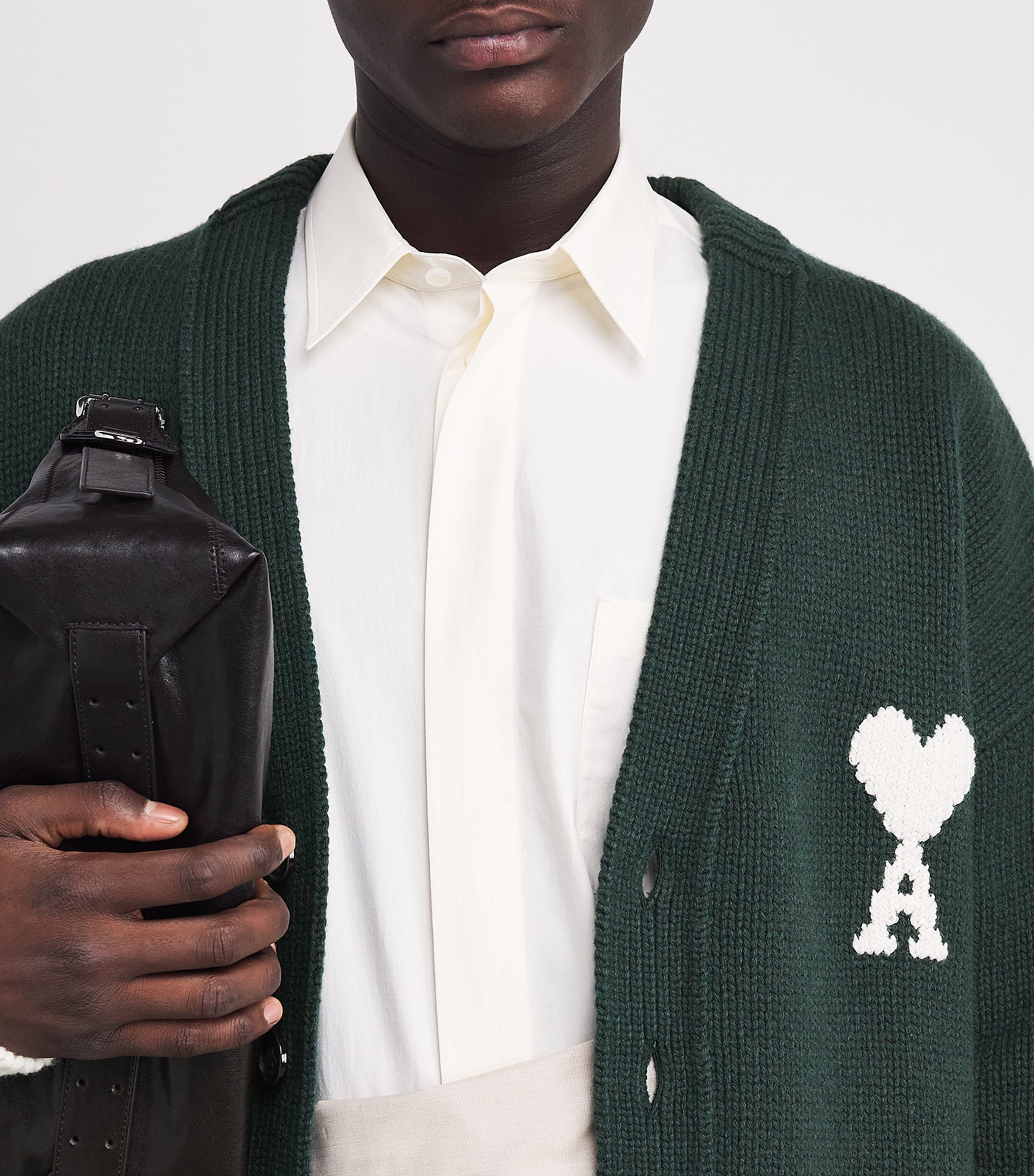 Wool-Blend Whipstitch Logo Cardigan A014 EVERGREEN Image 6