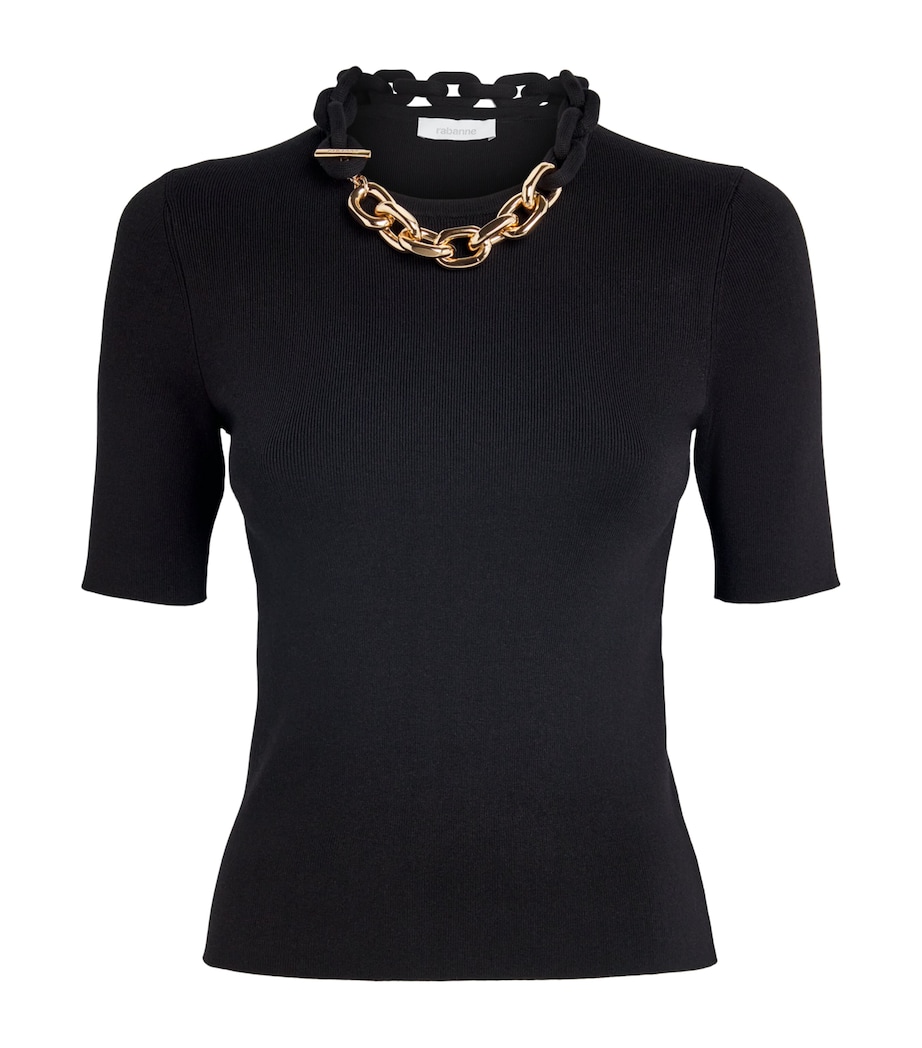Knitted Chain-Detail T-Shirt P001 BLACK Image 1