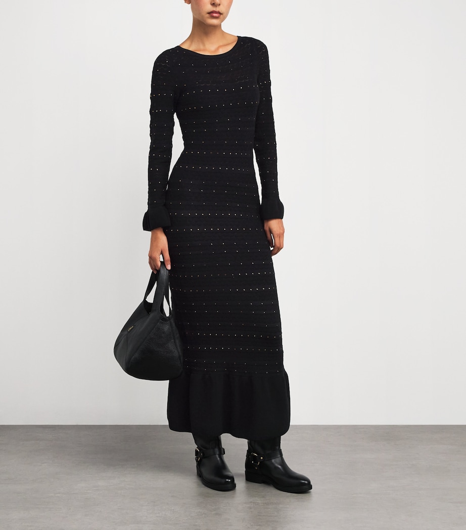 Rhinestone-Embellished Knitted Maxi Dress BLACK Image 2