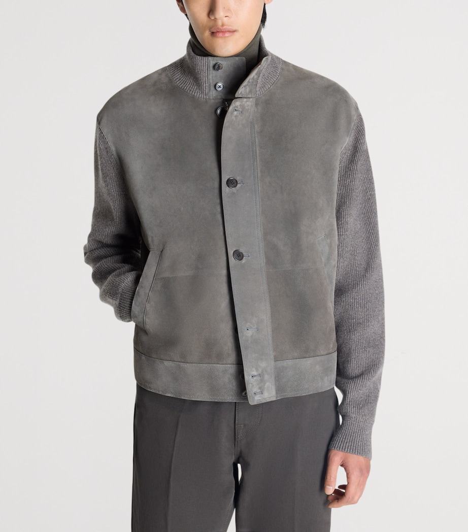 Dunhill Mens Suede-Cashmere Bomber Jacket Image 3