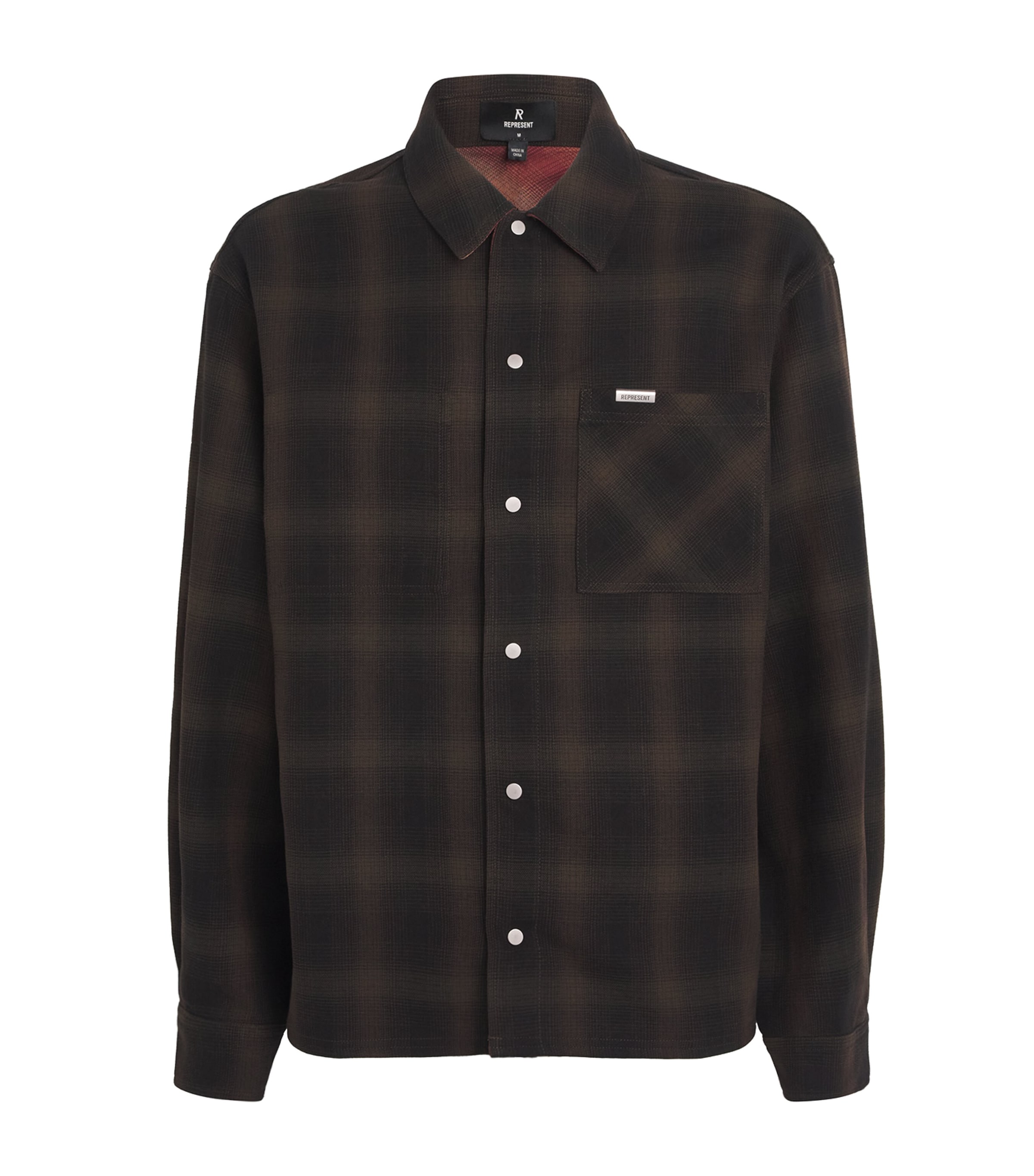 Represent Cotton Reversible Check Overshirt In Burgundy