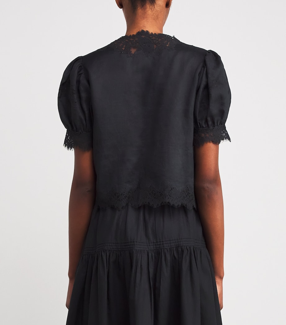 Ramie Lace-Trim Idella Blouse BLACK Image 4