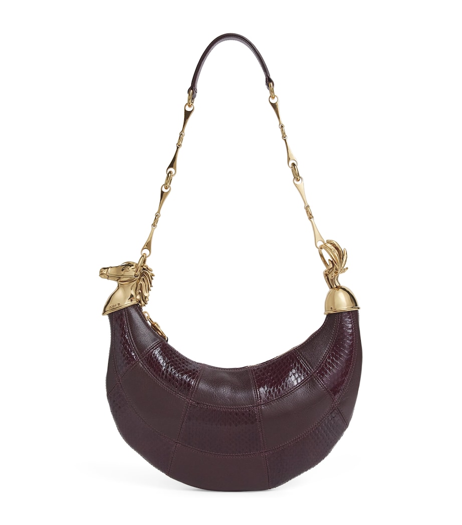 Leather-Snakeskin Chain Horse Shoulder Bag PERFECT PLUM Image 1