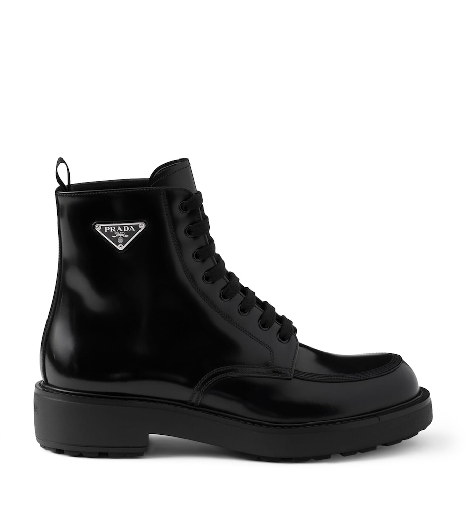 Leather Logo-Plate Lace-Up Boots F0002 Image 1