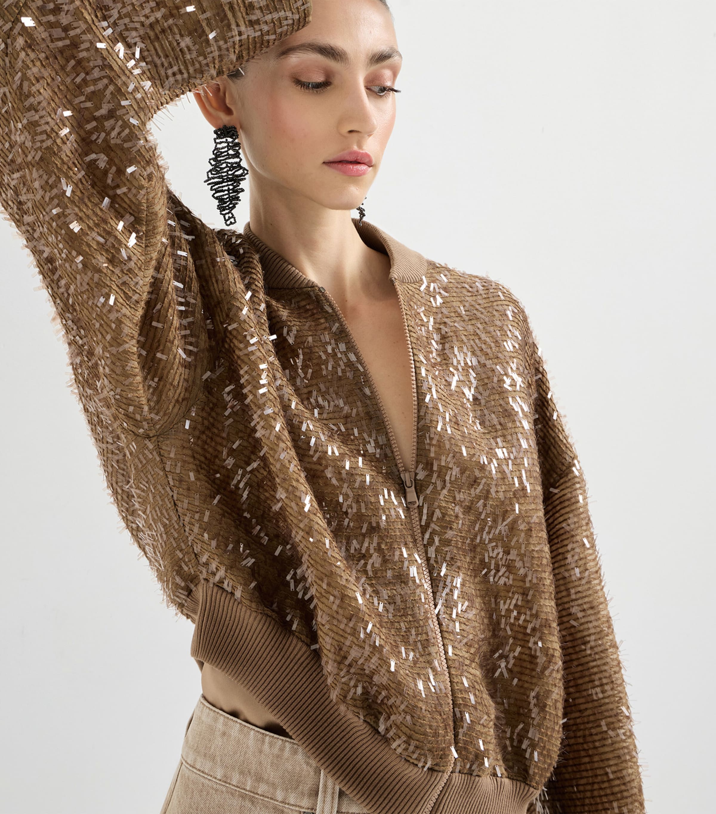 Brunello Cucinelli Womens Embellished Bomber Jacket Image 3