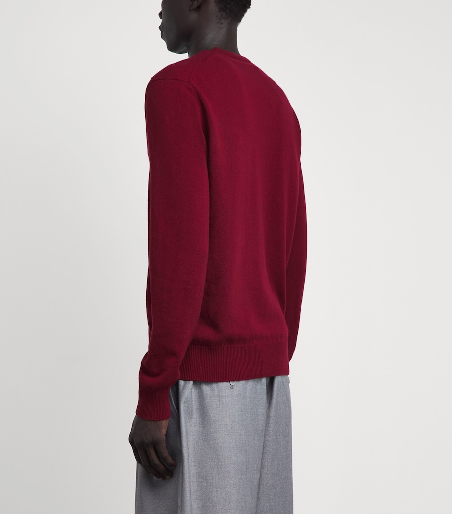 Comme Des Garçons Play Mens Wool Rhinestone Heart V-Neck Sweater Burgundy Image 5