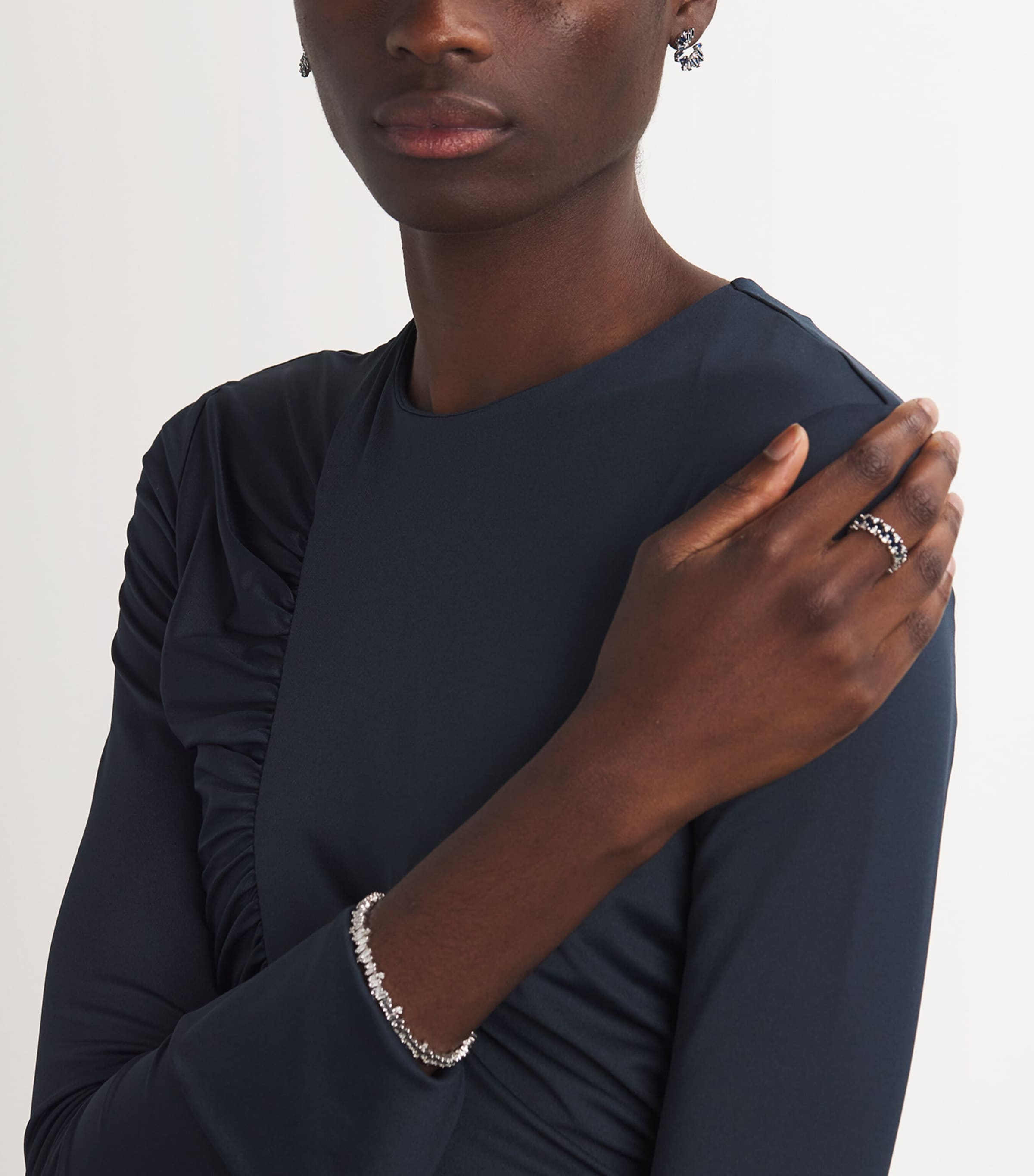 Mini White Gold and Sapphire Bold Hoops 18K WG/DB Image 4