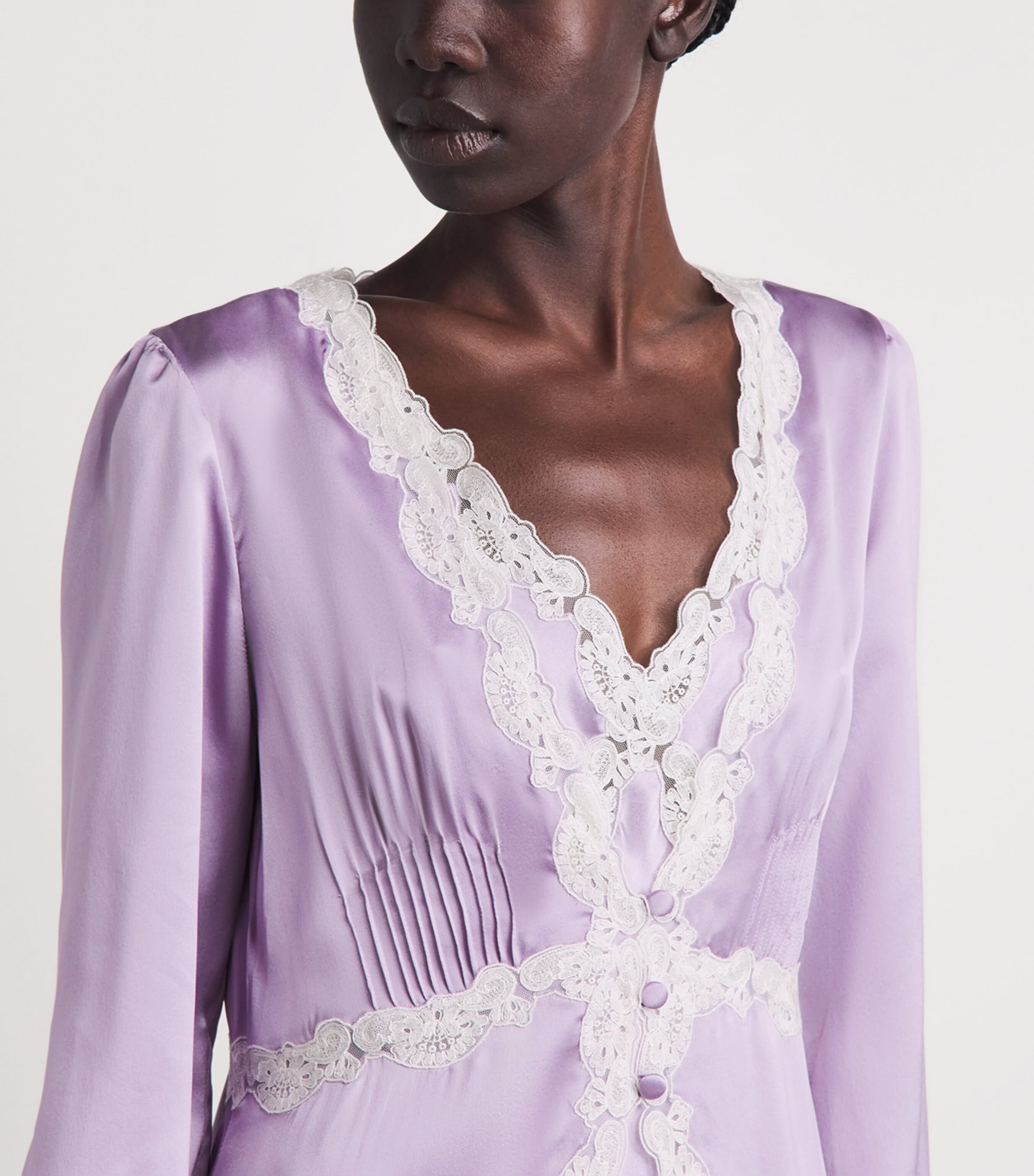 Loretta Caponi Womens Silk-Lace Pucci Long Robe Lilac Image 3