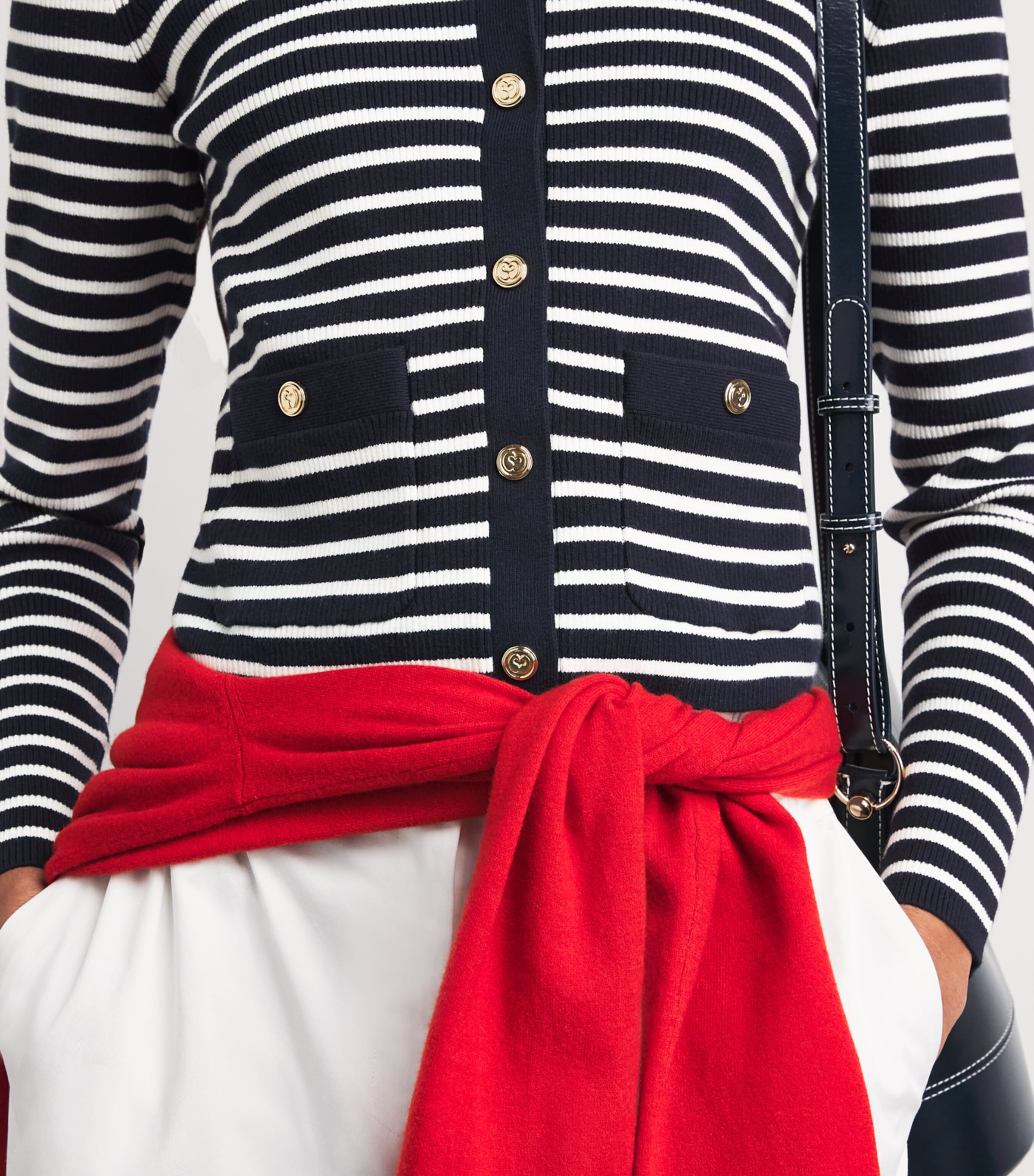 Maje Womens Rib-Knit Stripe Cardigan Navy Image 3