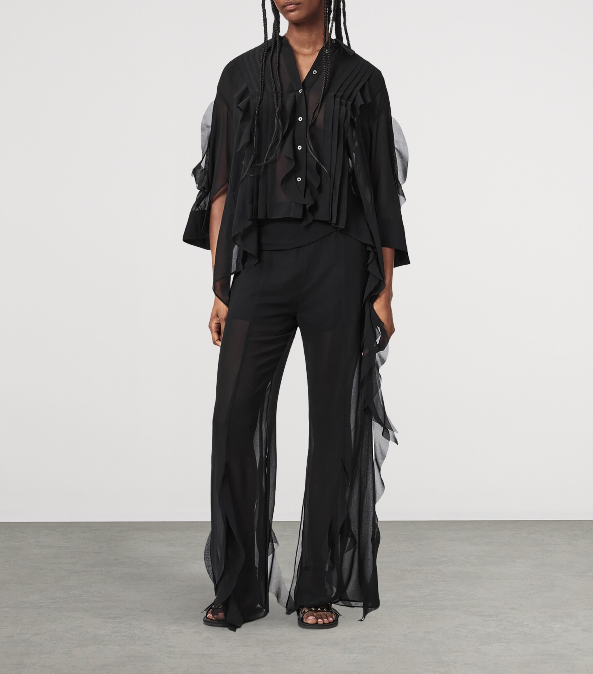 AllSaints Womens Frill-Trim Minna Trousers Black Image 2
