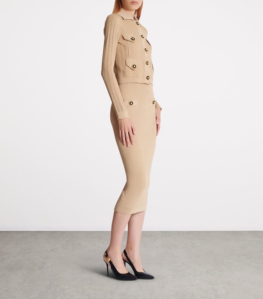 Cropped Rib-Knit Cardigan 0DC NUDE Image 6