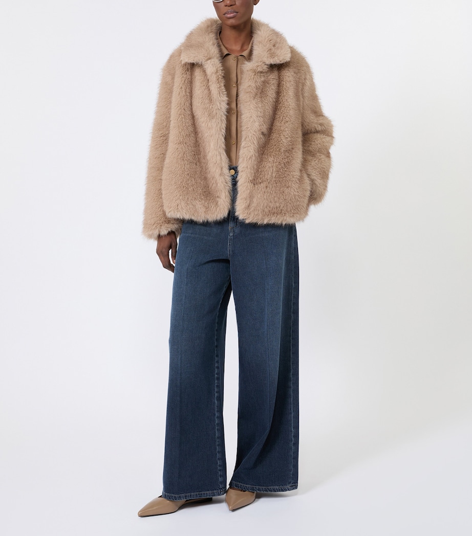 Max Mara Womens Faux Fur Short Coat Honey Image 2