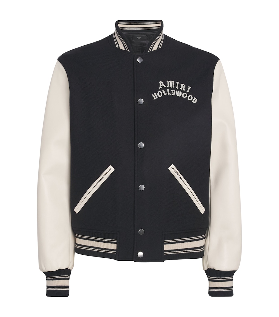 Leather-Trim Hollywood Bomber Jacket BLACK Image 1
