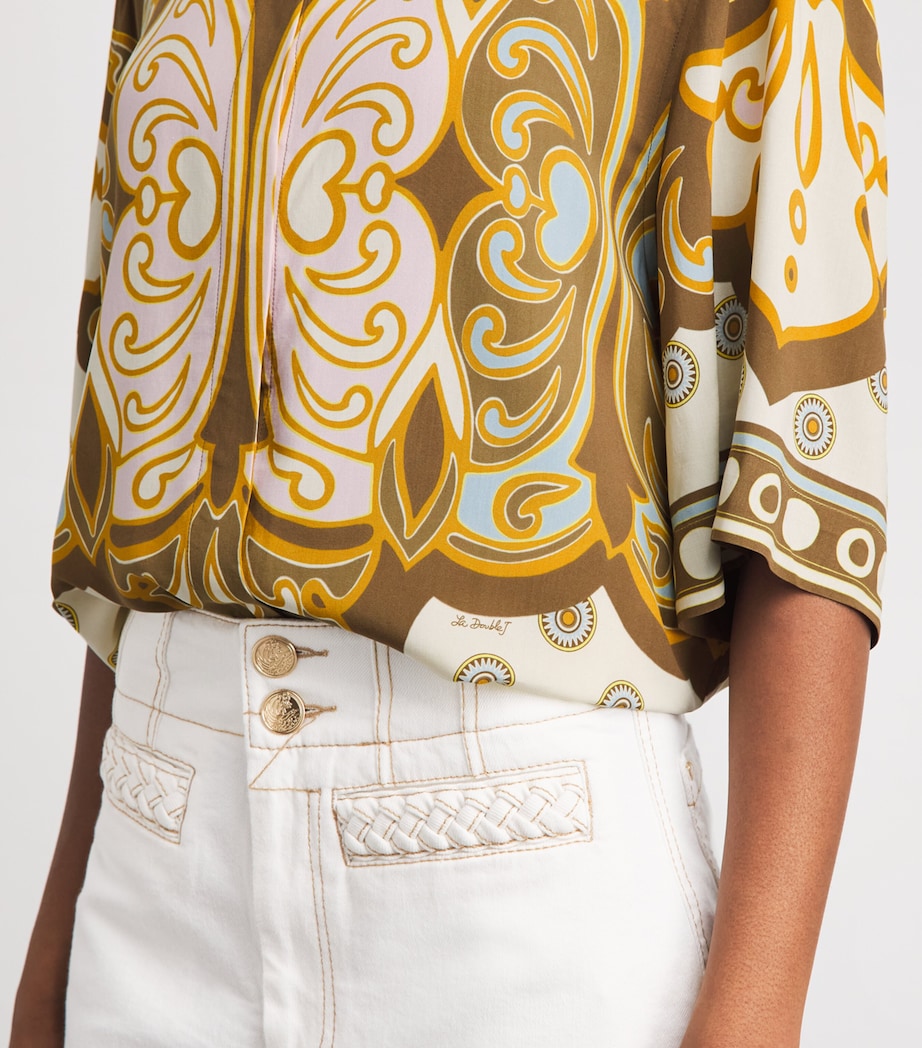 La Doublej Womens Cropped-Sleeve Geometric Shirt Cocoon Image 3