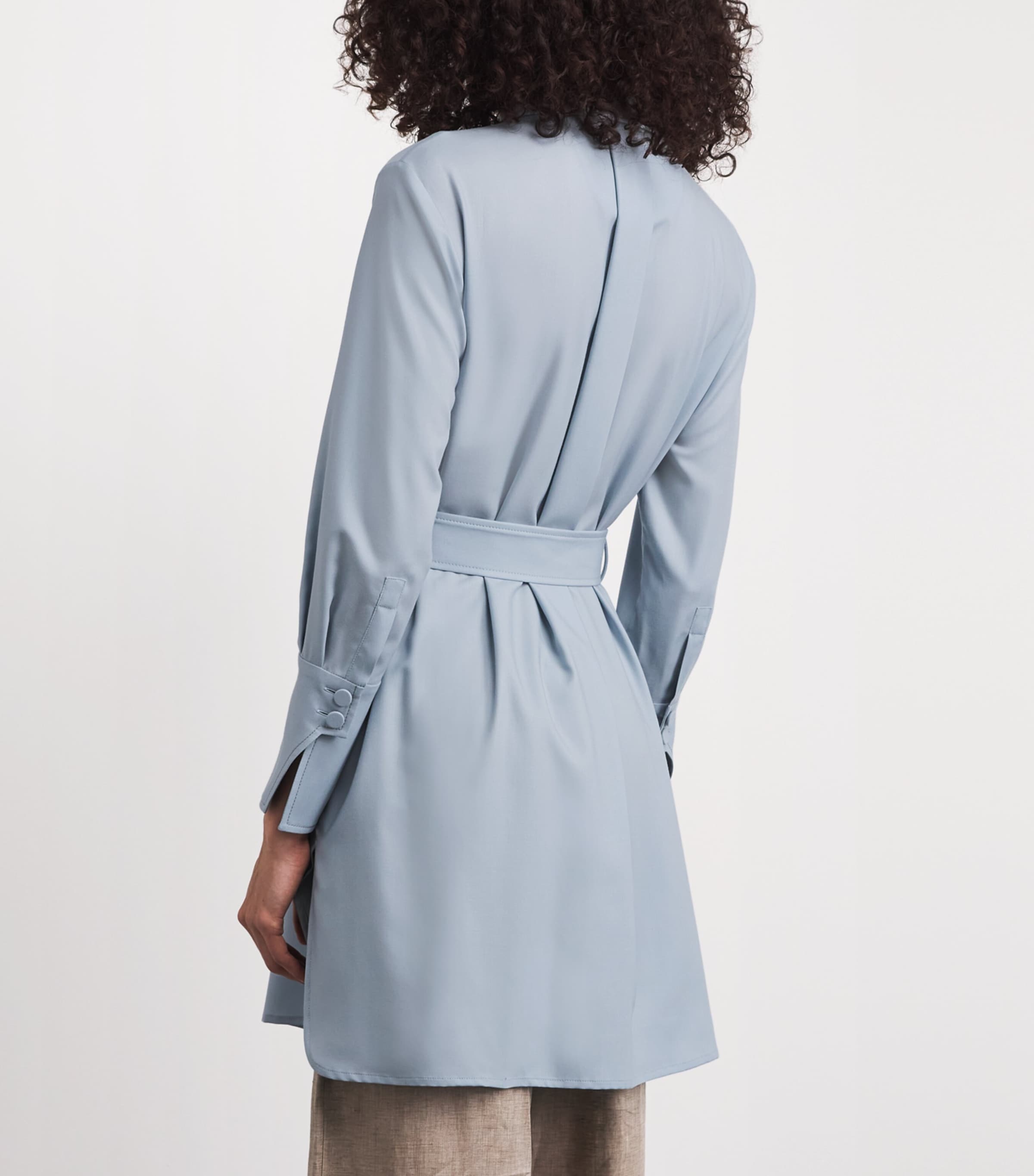 Colombo Womens Cashmere Oversized Belted Shirt Flower Print Blue Sky Image 5