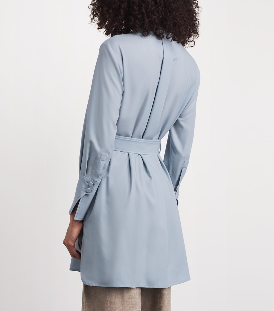 Colombo Womens Cashmere Oversized Belted Shirt Flower Print Blue Sky Image 5