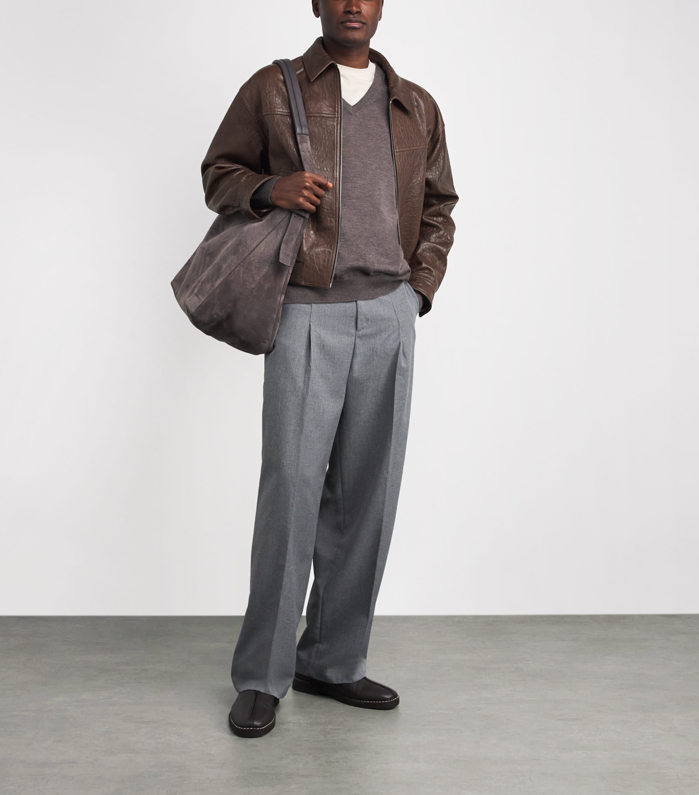 Leather Bomber Jacket CAFE Image 2