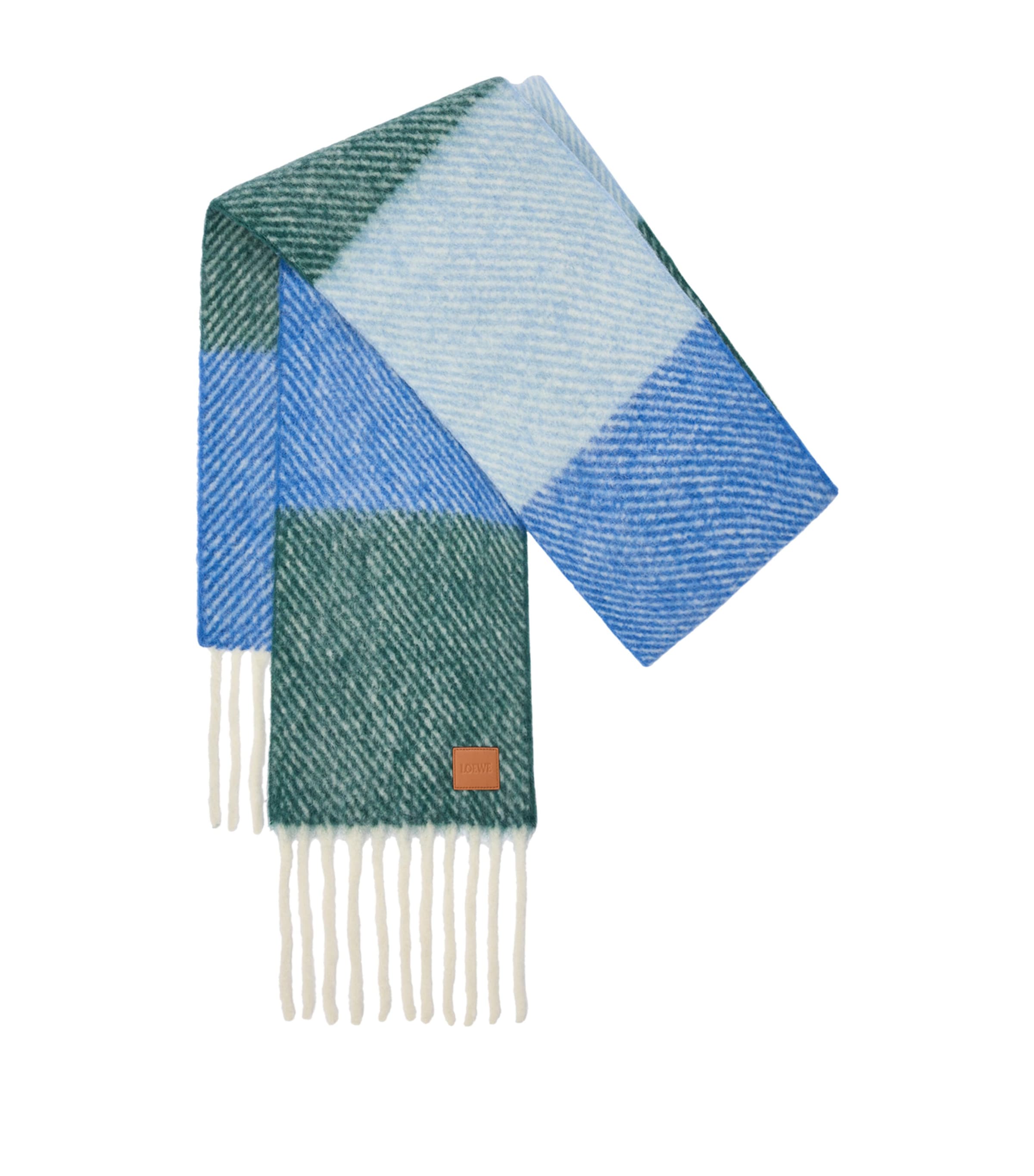 Alpaca-Wool-Blend Jacquard Stripe Scarf BLUE GREEN Image 1