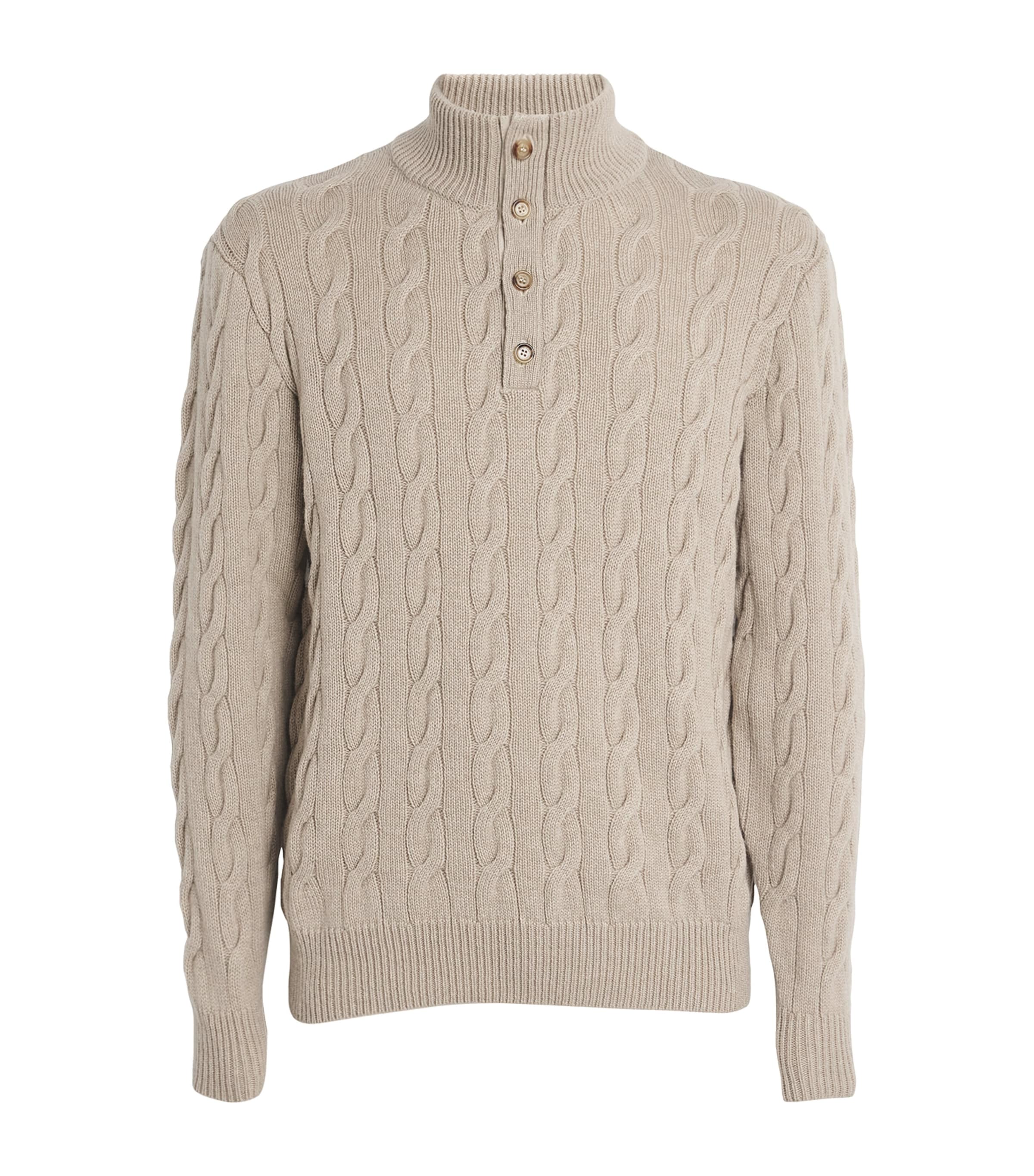 Shop Ralph Lauren Purple Label Cashmere Cable-knit Sweater In Beige