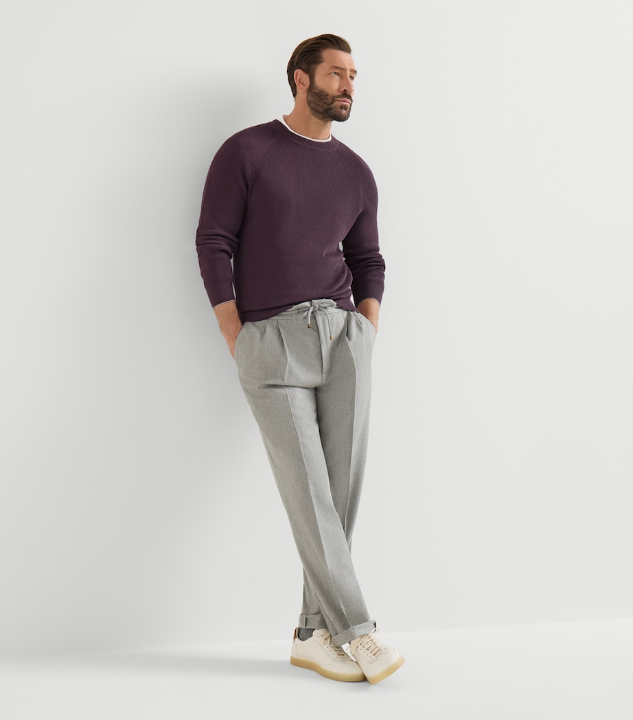 Brunello Cucinelli Mens Virgin Wool Pleated Drawstring Trousers Image 4
