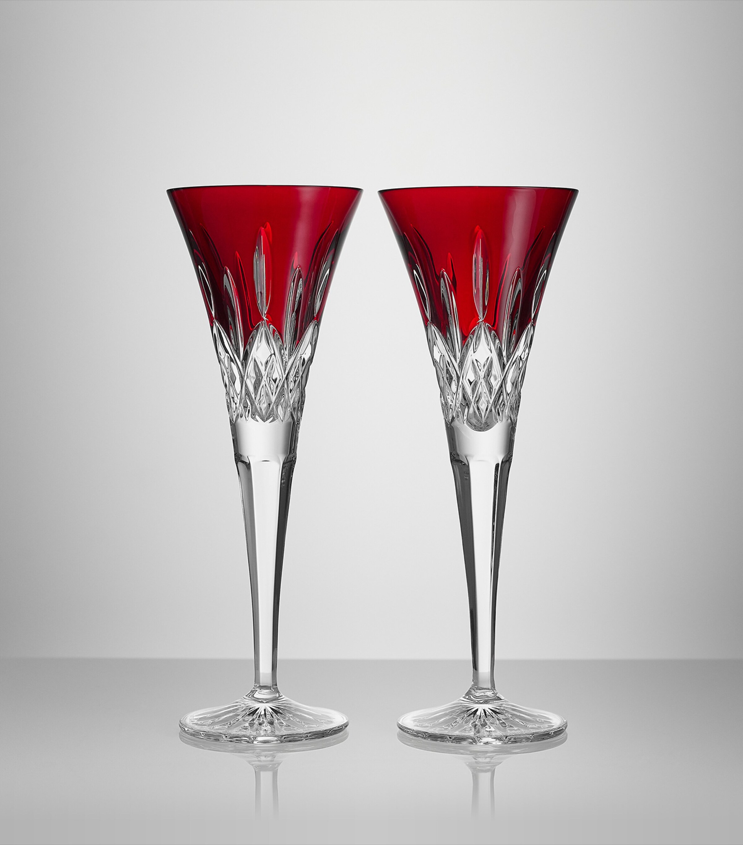 Set of 2 Crystal Lismore Champagne Flutes (170ml) RED Image 3