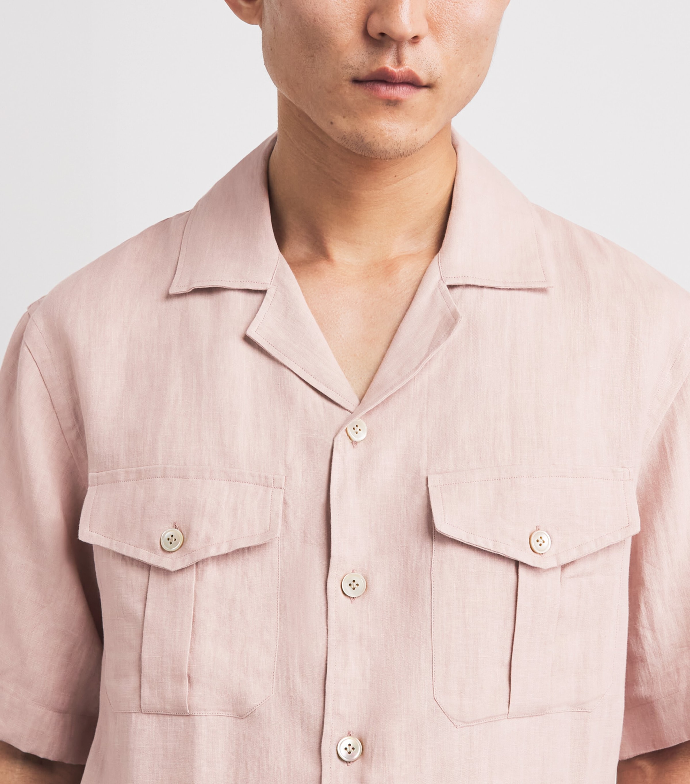 Eleventy Mens Linen Bowling Shirt Cipria Image 3
