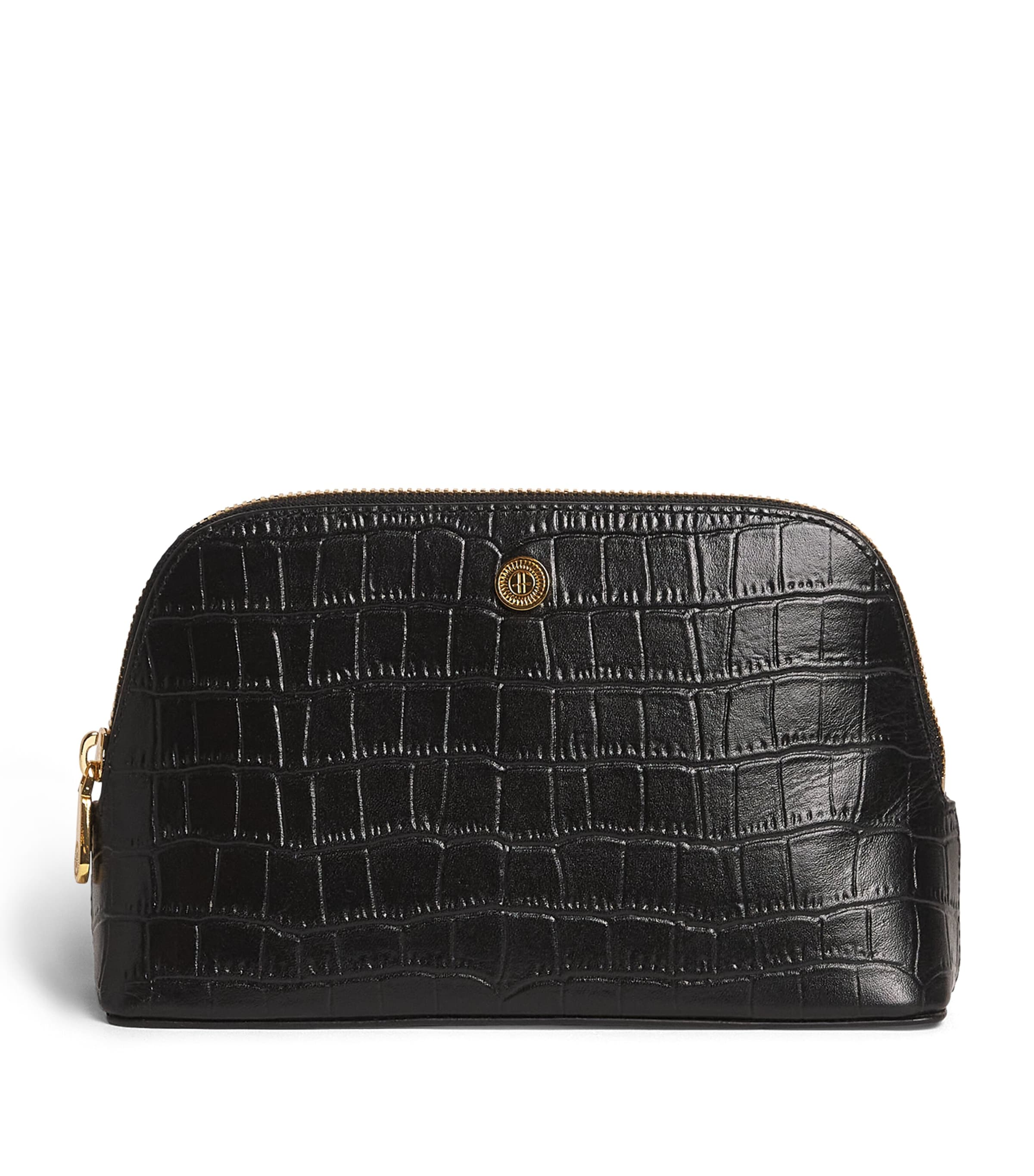 Harrods Small Croc-embossed Leather Cosmetics Bag In Black