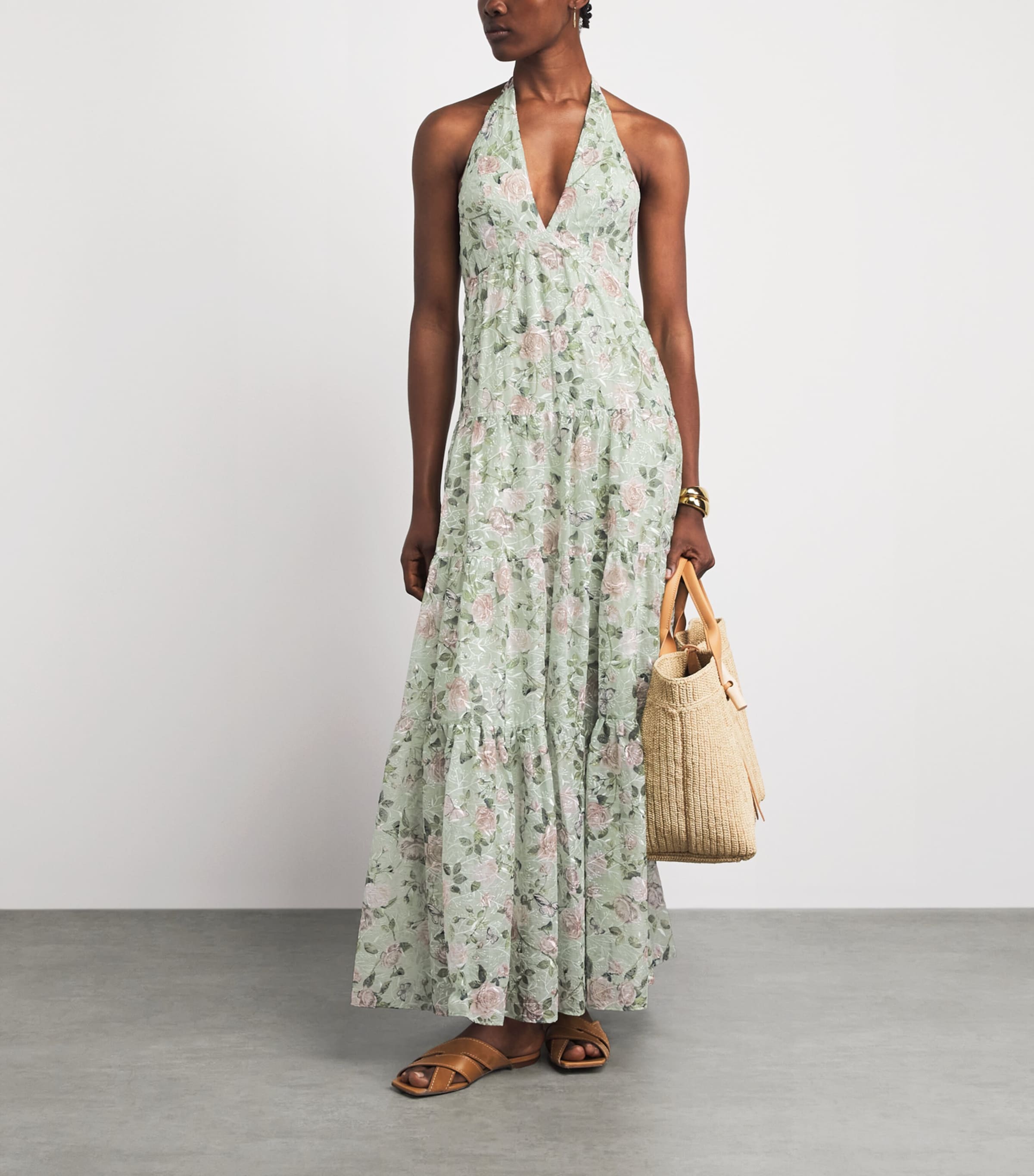 Alice+Olivia Womens Embroidered Floral Maura Maxi Dress Grdn Gssip Lght Sage Image 2