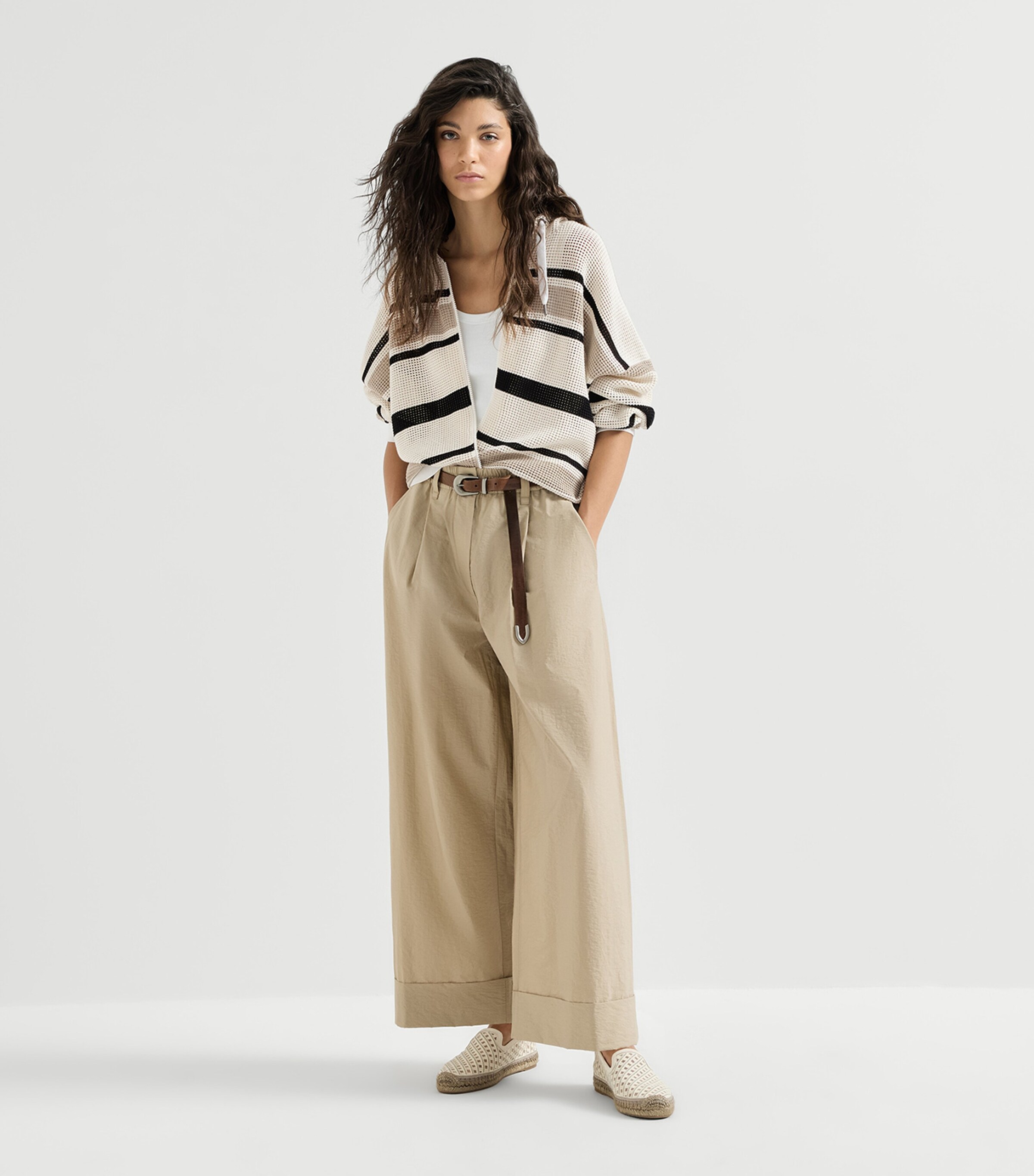 Brunello Cucinelli Womens Cotton Stripe Zip-Up Hoodie Image 2