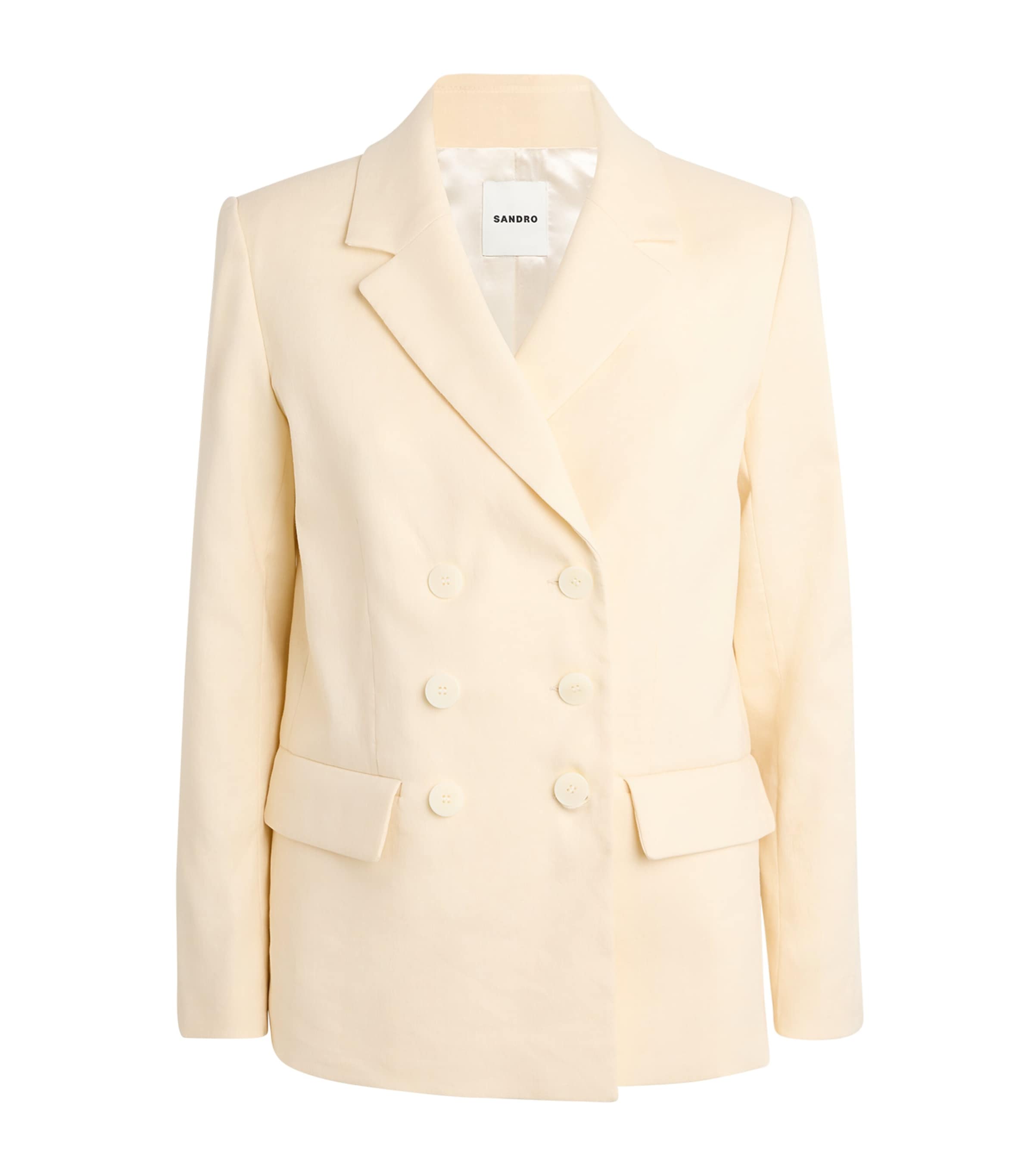 Sandro Linen-cotton Double-breasted Suit Jacket In Beige