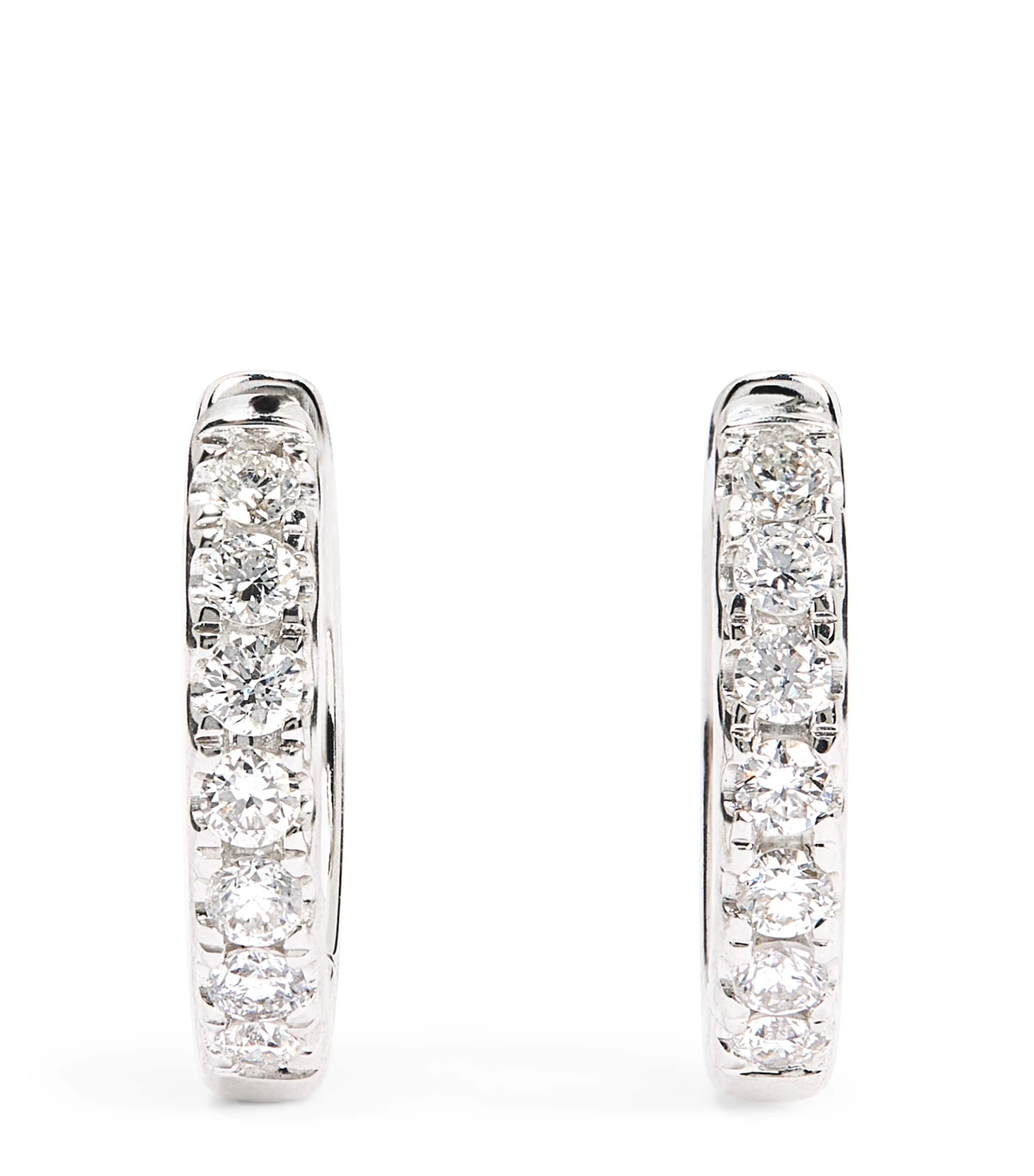 Harrods White Gold And Diamond Huggie Earrings In Silver
