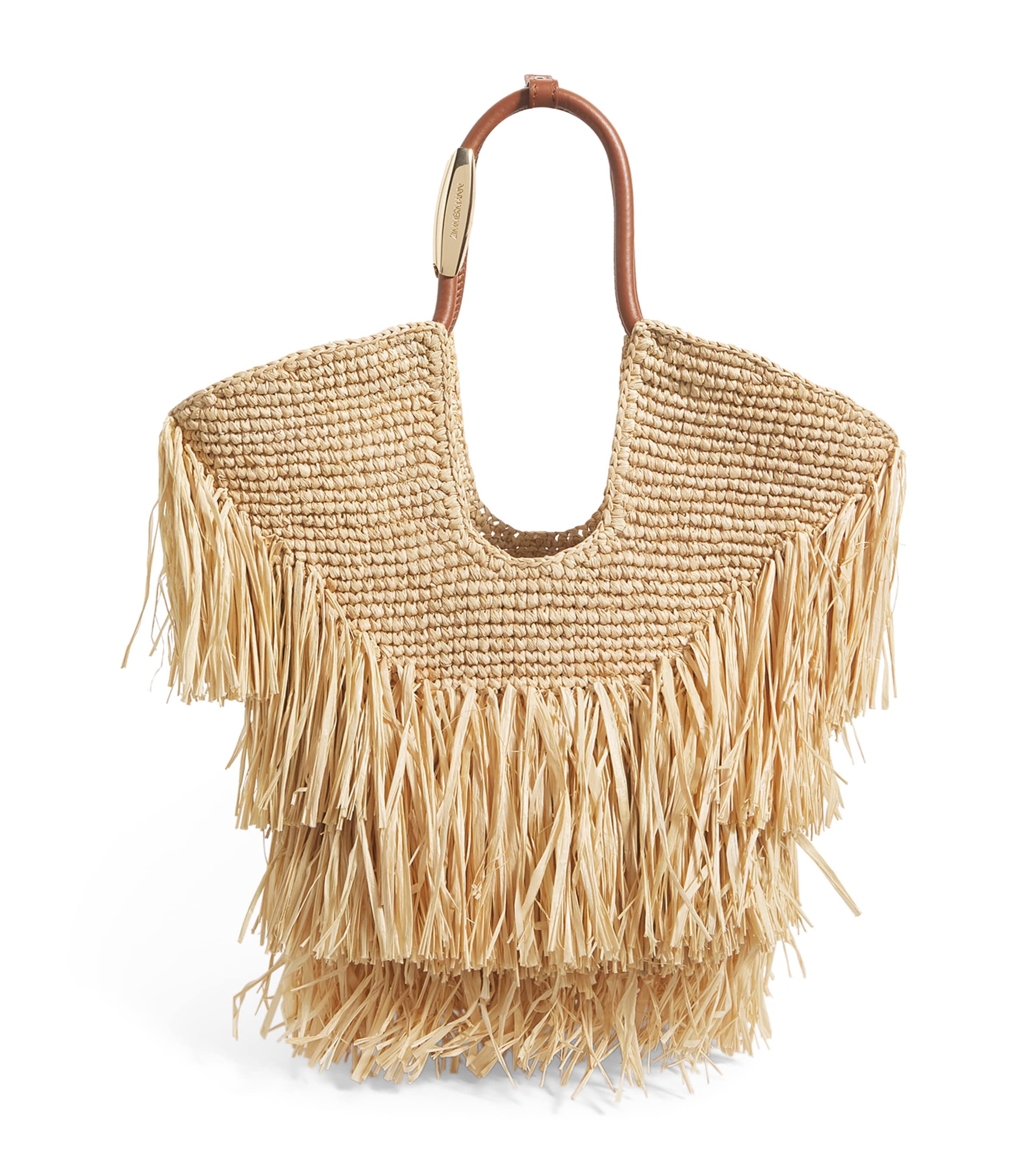 Zimmermann Goldentime Beoge Shoulder Bag With Adjustable And Removable Shoulder Strap And Fringed Details In Ra In Neutral